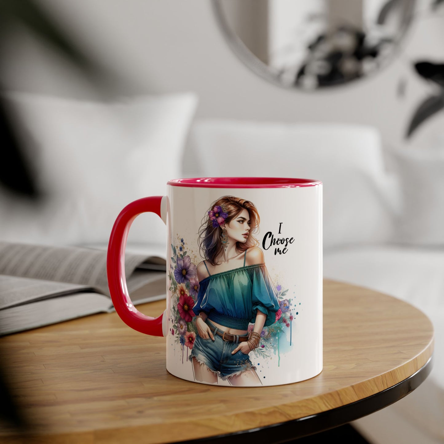 I Choose Me Floral Art Accent Mug, I Choose Me, Coffee Mug, Gift for Her, Inspirational Tea Cup, Self-Care Kitchenware