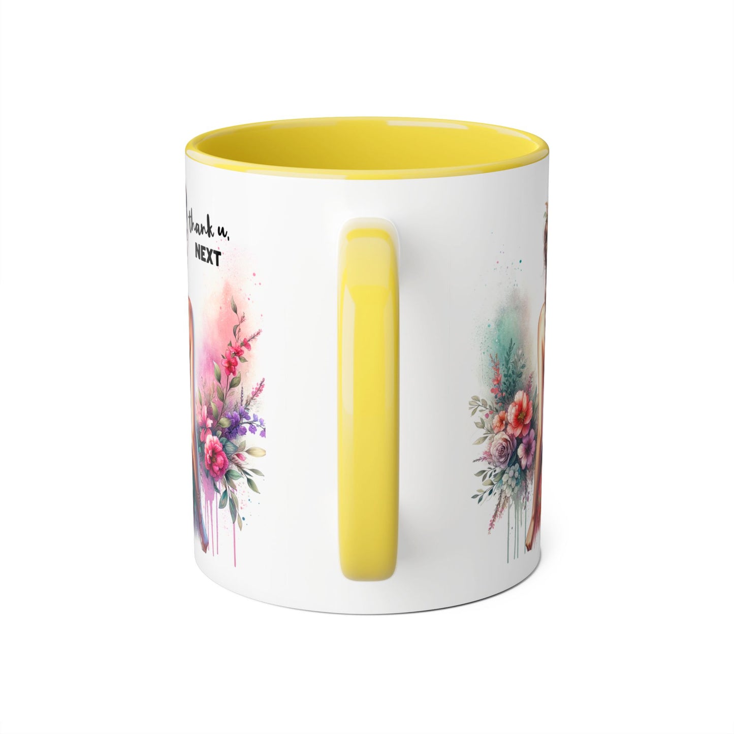 Thank U, Next Artistic Floral Accent Mug, Thank U Next Coffee Cup, Colorful Tea Mug, Gift for Her, Inspirational Art Drinkware
