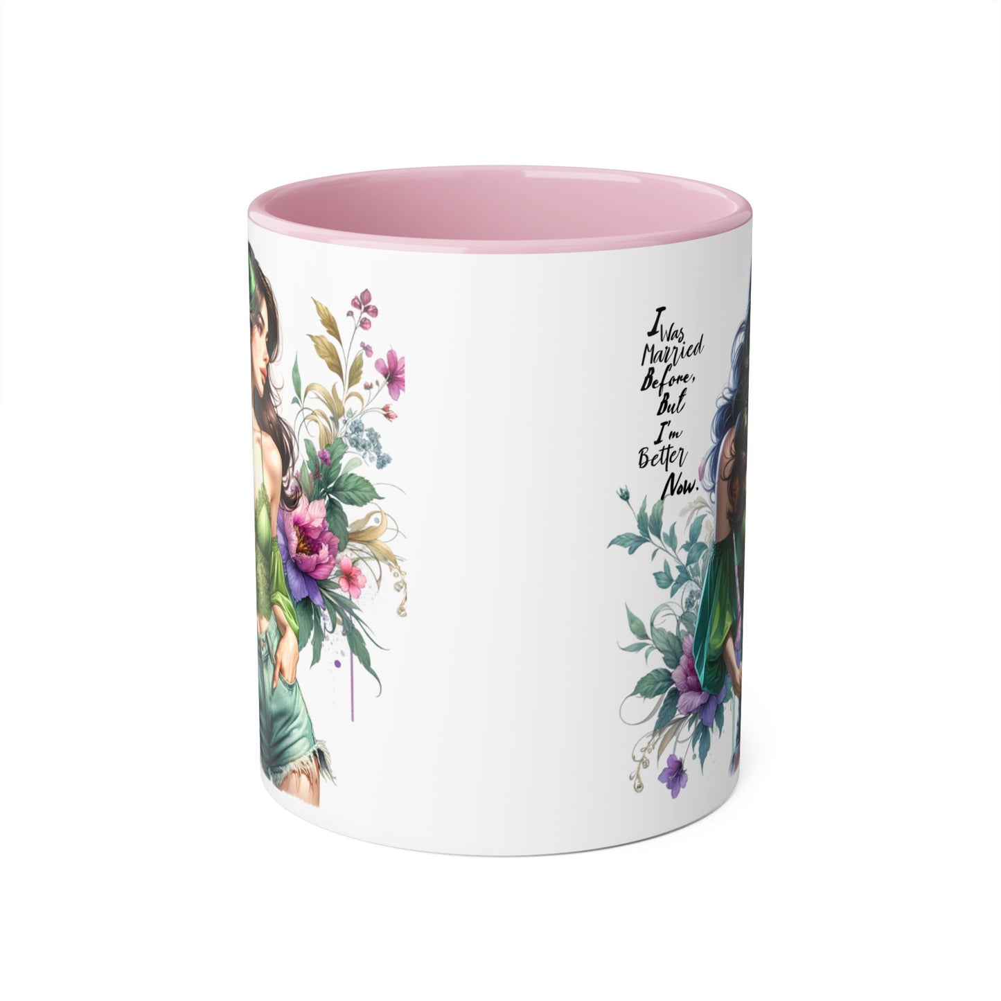 I Was Married Before But I'm Better Now Humoristic Floral Goddess Accent Mug, Inspirational Coffee Cup, Gift for Her, Boho Chic Drinkware, Unique Art Mugs, Home Decor