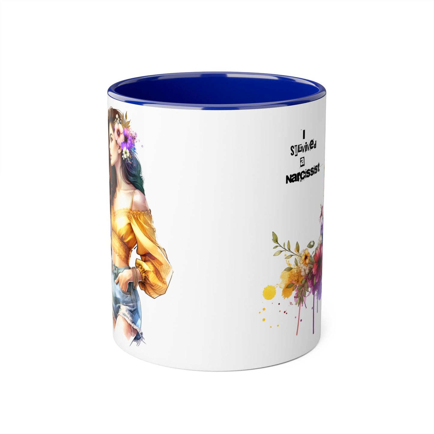 Empowering Accent Mug, Flower Art Coffee Cup, I Survived a Narcissist, Gift for Her, Inspirational Tea Mug, Self-Care