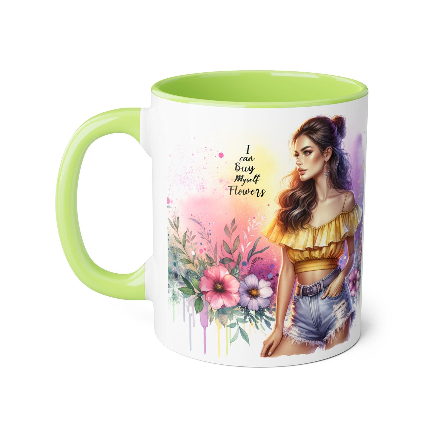 I Can Buy Myself Flowers Colorful Floral Accent Mug, 11oz Coffee Cup, Bohemian Style Drinkware, Perfect Gift for Garden Lovers, Ideal for Birthdays, Mother's Day