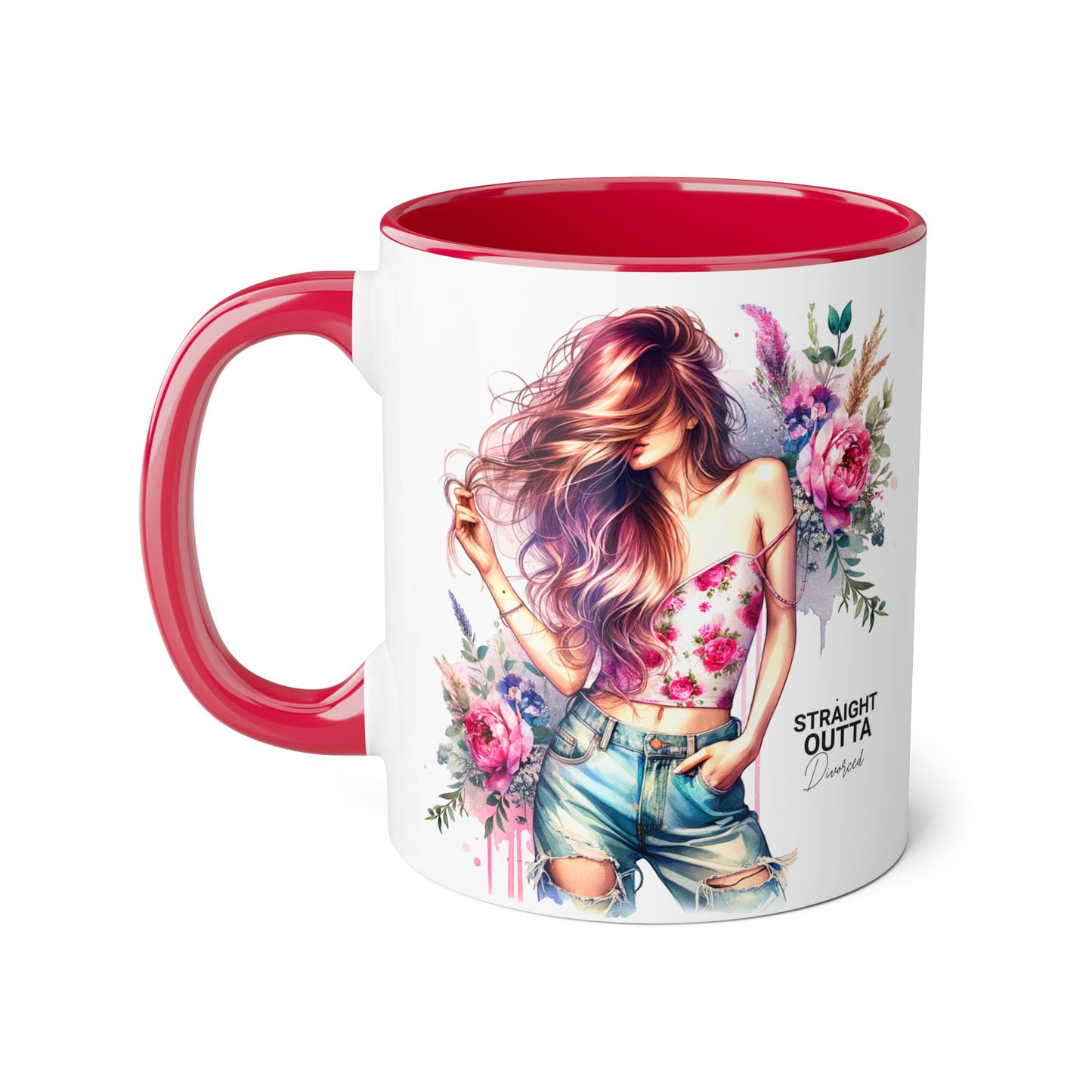 Straight Outta Divorced Humoristic Floral Accent Mug - Inspiring Gift for Friends, Unique Coffee Cup, Perfect for Birthdays, Home Decor, Coffee Lovers