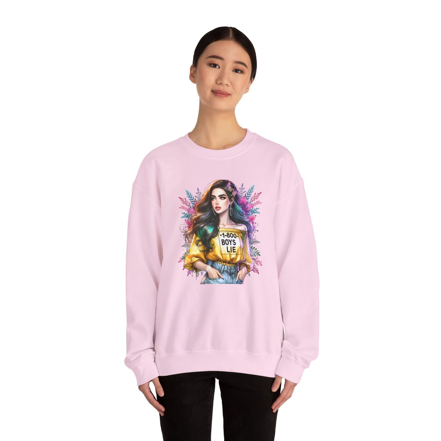 1-800-Boys-Lie Colorful Graphic Crewneck Sweatshirt - 'Boys Lie' Design, Unisex Sweatshirt, Trendy Gift, Casual Wear, Comfortable Outfit