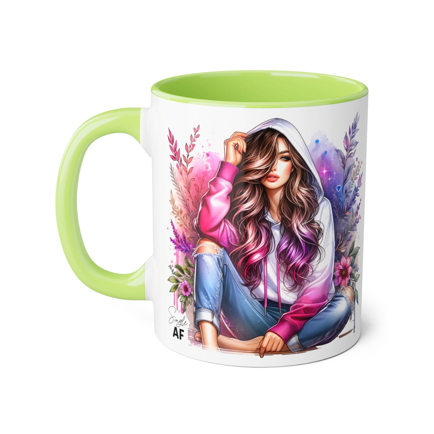 Single AF Stylish Accent Mugs for Coffee Lovers, Floral Art, Inspirational Gift, Appreciation Gift, Home Decor, Unique Mug Design