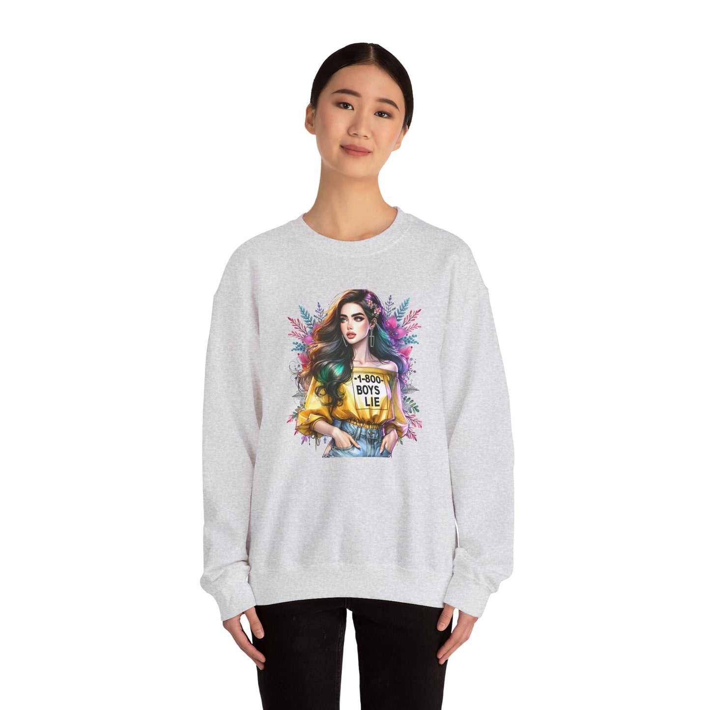1-800-Boys-Lie Colorful Graphic Crewneck Sweatshirt - 'Boys Lie' Design, Unisex Sweatshirt, Trendy Gift, Casual Wear, Comfortable Outfit