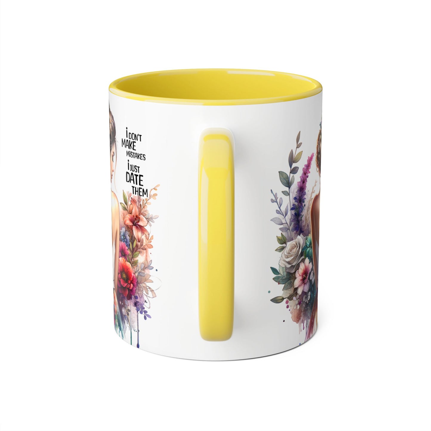 I Don't Make Mistakes, I Date Them Whimsical Floral Accent Mug | Gift for Her | Funny Quote Coffee Cup | Home Decor | Birthday Gift | Self-Care