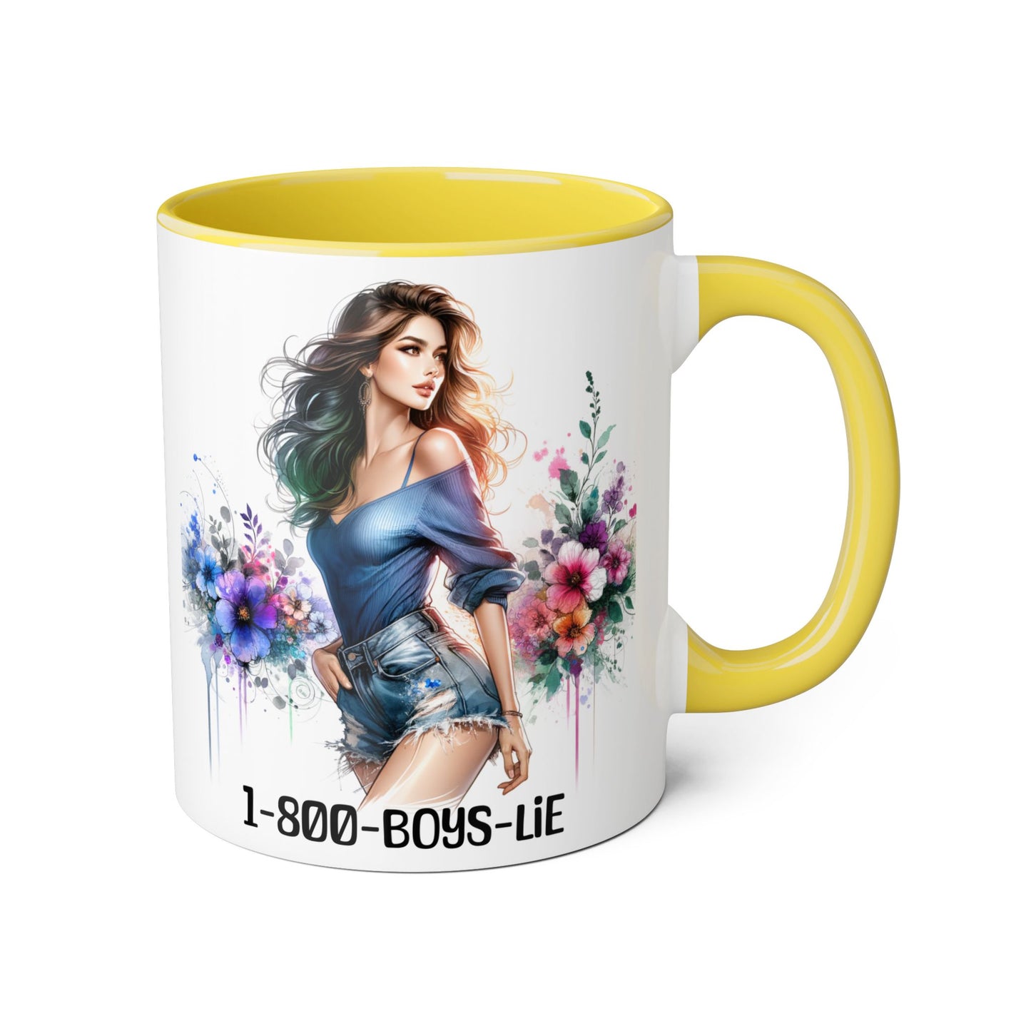 Chic Watercolor Accent Mugs, Floral Coffee Cup, Gift for Her, Trendy Drinkware, Unique Office Mug, 1-800-BOYS-LIE