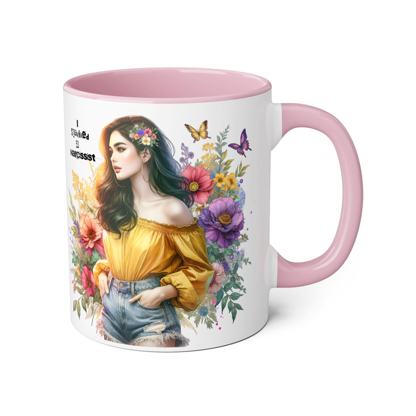 I Survived a Narcissist Chic Floral Accent Mug | Bohemian Coffee Cup, Gift for Her, Narcissist Humor, Home Decor, Artful Drinkware