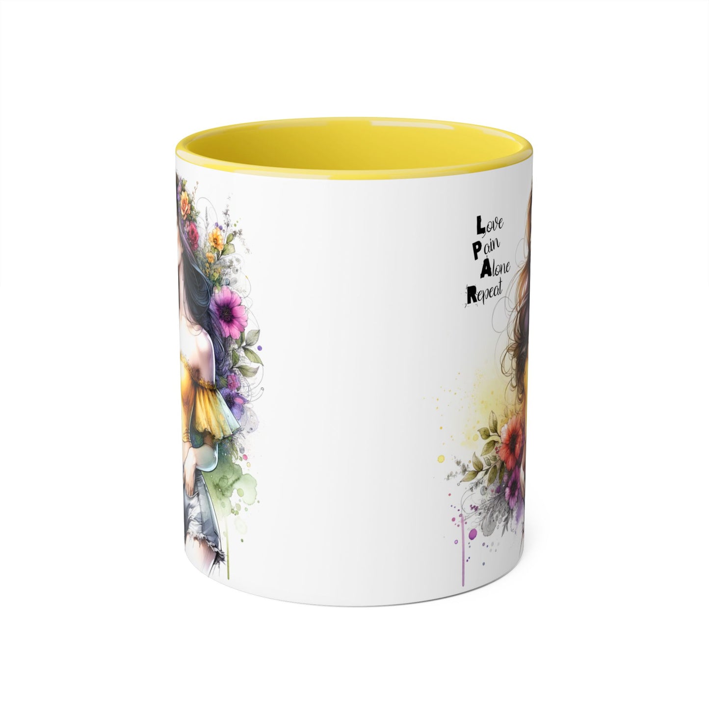 Colorful Artistic Accent Mug with Floral Design, Boho Coffee Cup, Gift for Her, Unique Tea Mug, Inspirational Quote Mug