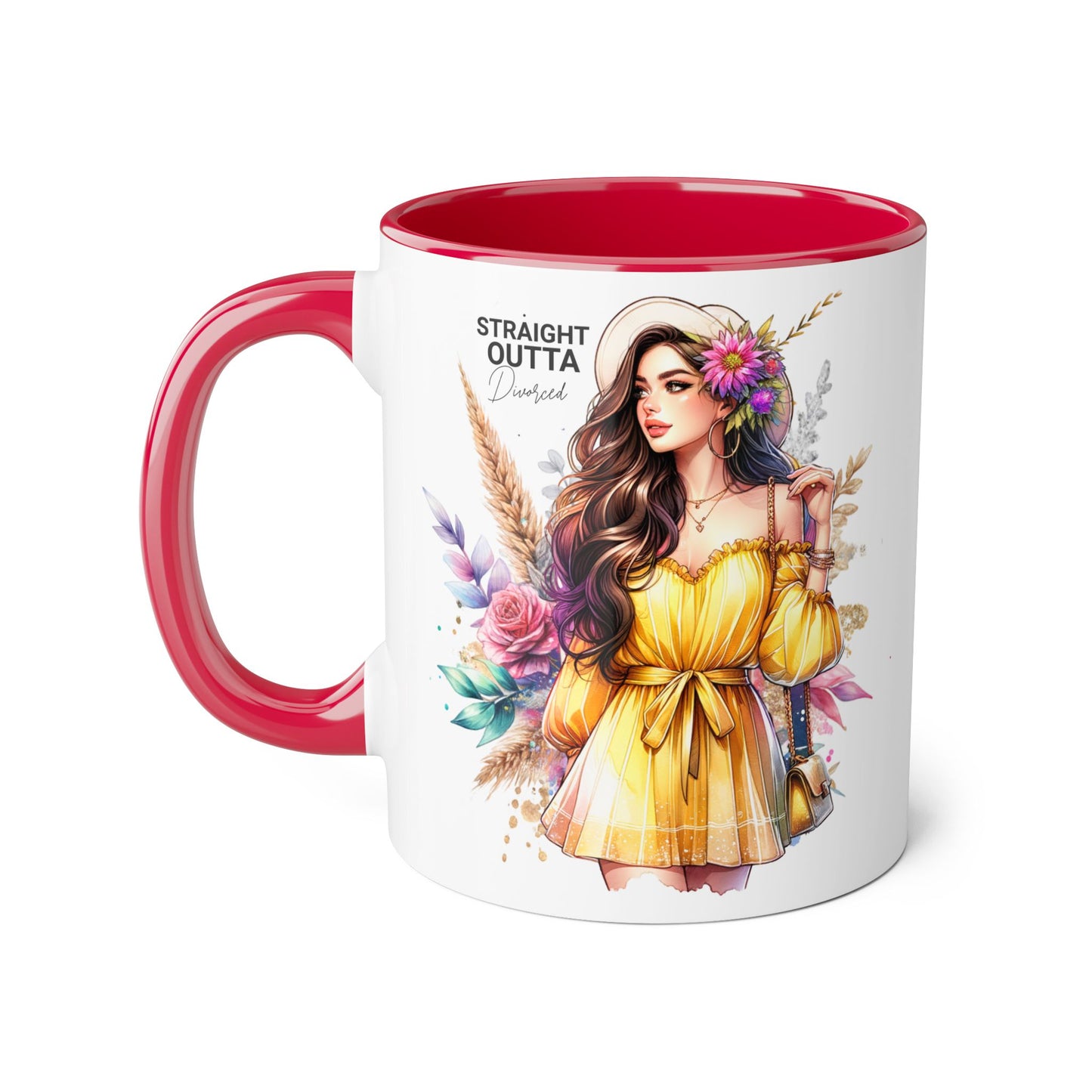 Straight Outta Divorced Humoristic Chic Floral Accent Mug, Stylish Coffee Cup, Trendy Teacup, Unique Gift for Friends, Perfect for Birthdays and Celebrations