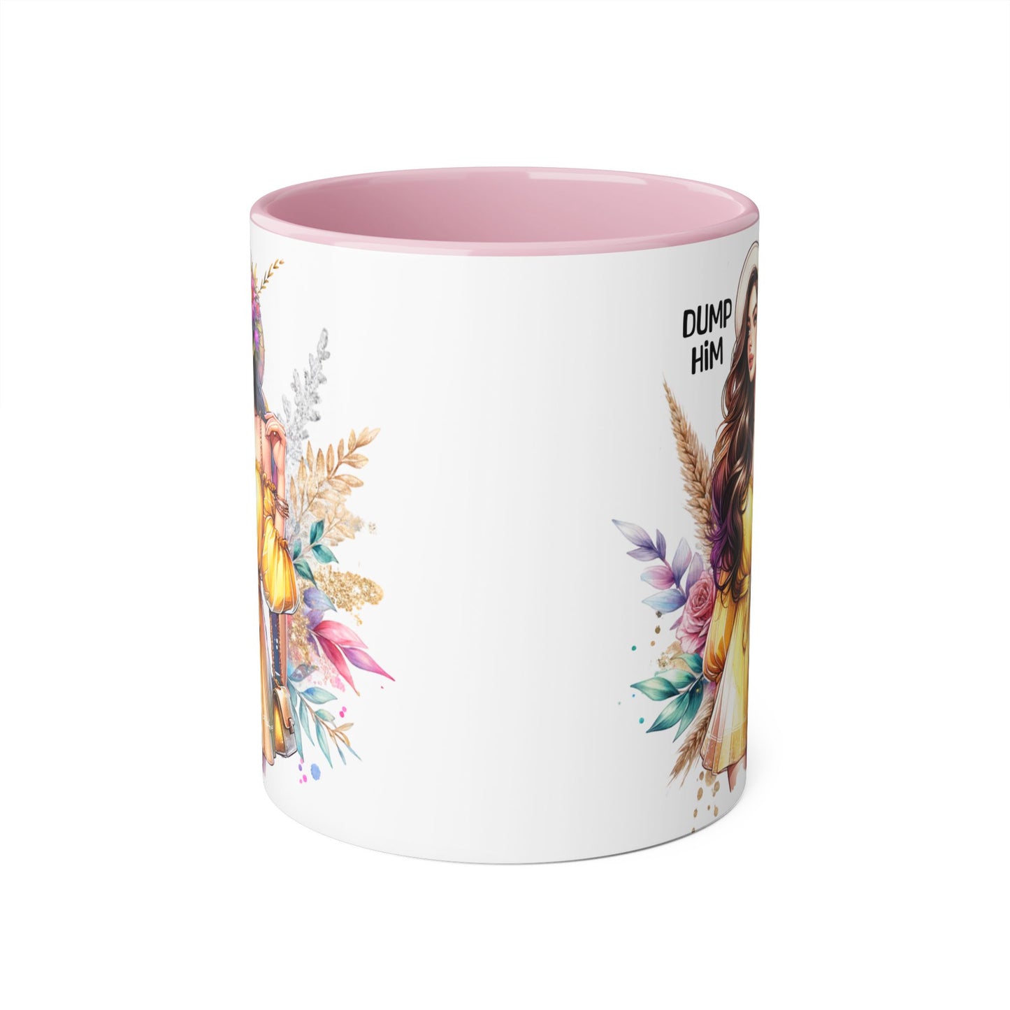 Chic Accent Mugs, Motivational Coffee Cup, Gift for Her, Unique Tea Mug, Floral Design for Friends, Dump Him Mug