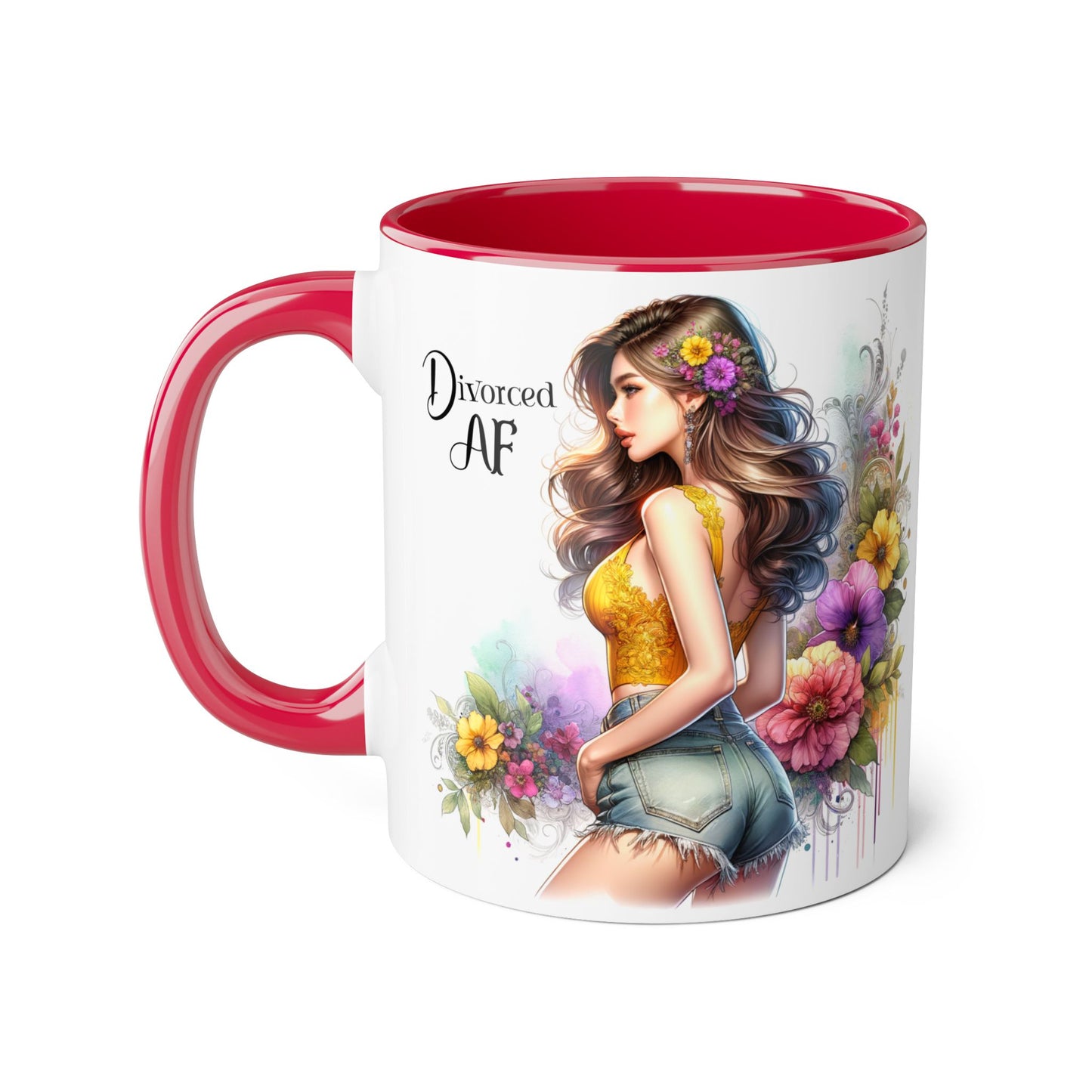 Divorced AF Floral Accent Mug, Humor Coffee Cup, Gift for Divorce Celebration, Self-Love Mug, Unique Present for Her