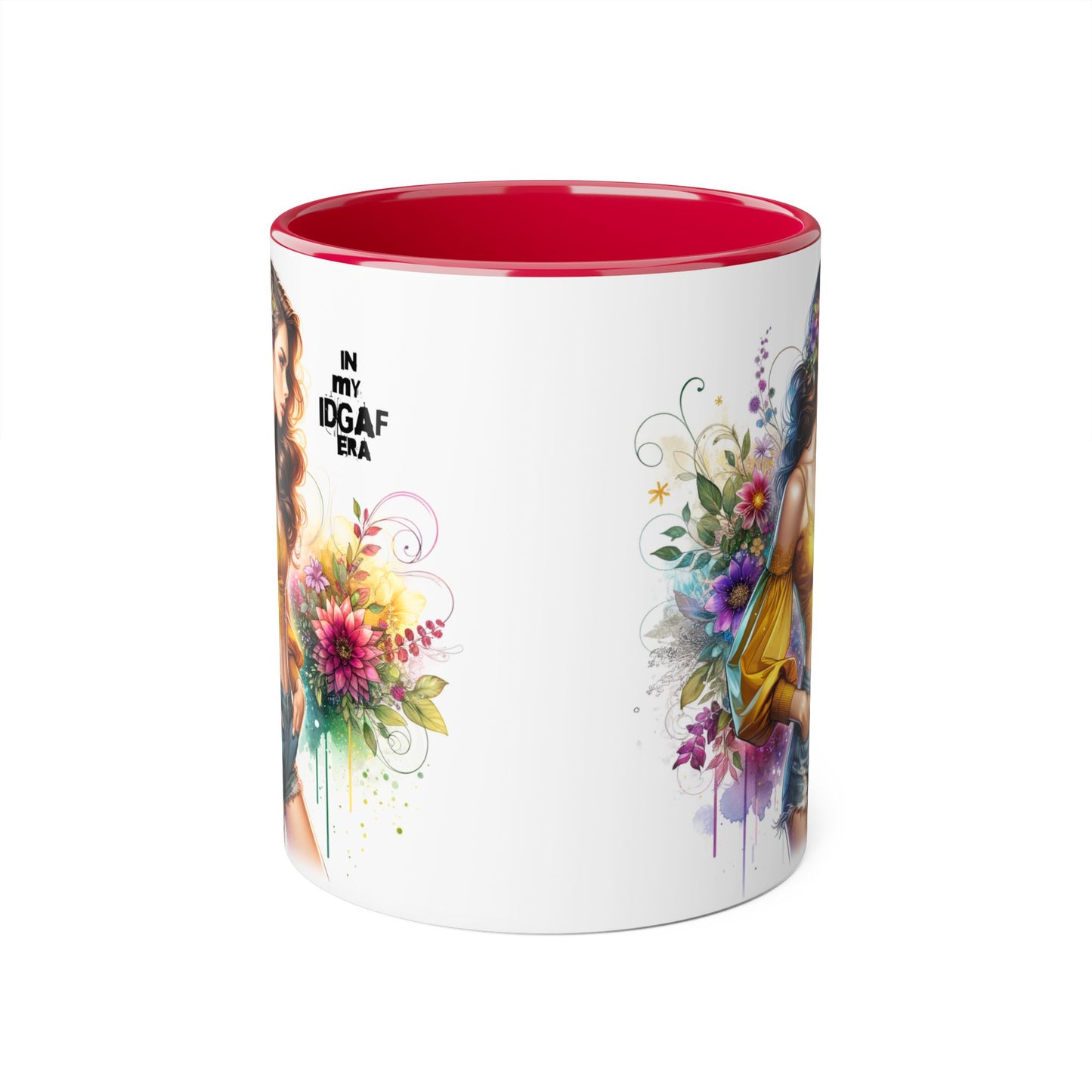 Edgy Floral Accent Mug, Inspirational Coffee Cup, Unique Gift for Her, IDGAF Mug, Boho Style Drinkware