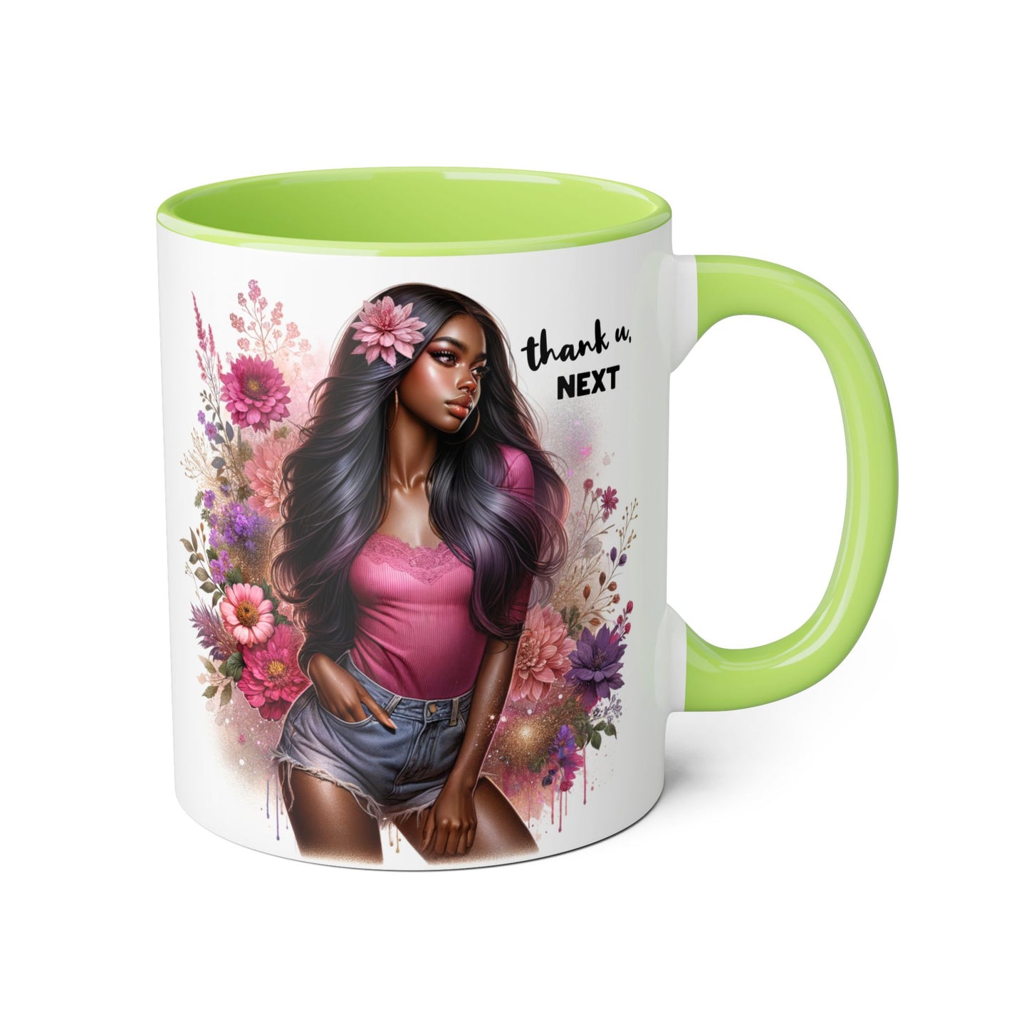 Thank U, Next Floral Artistic Accent Mug, Thank You Next Coffee Cup, Colorful Gift for Her, Boho Style Ceramic Mug, Unique Tea Mug