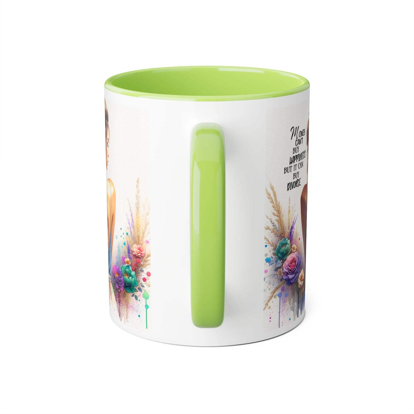 Money Can't Buy Happiness But It Can Buy Divorce Humoristic Empowering Accent Mugs | Inspirational Gift for Women | Unique Coffee Mug | Floral Design | Self-Care Reminder | Motivational Quote