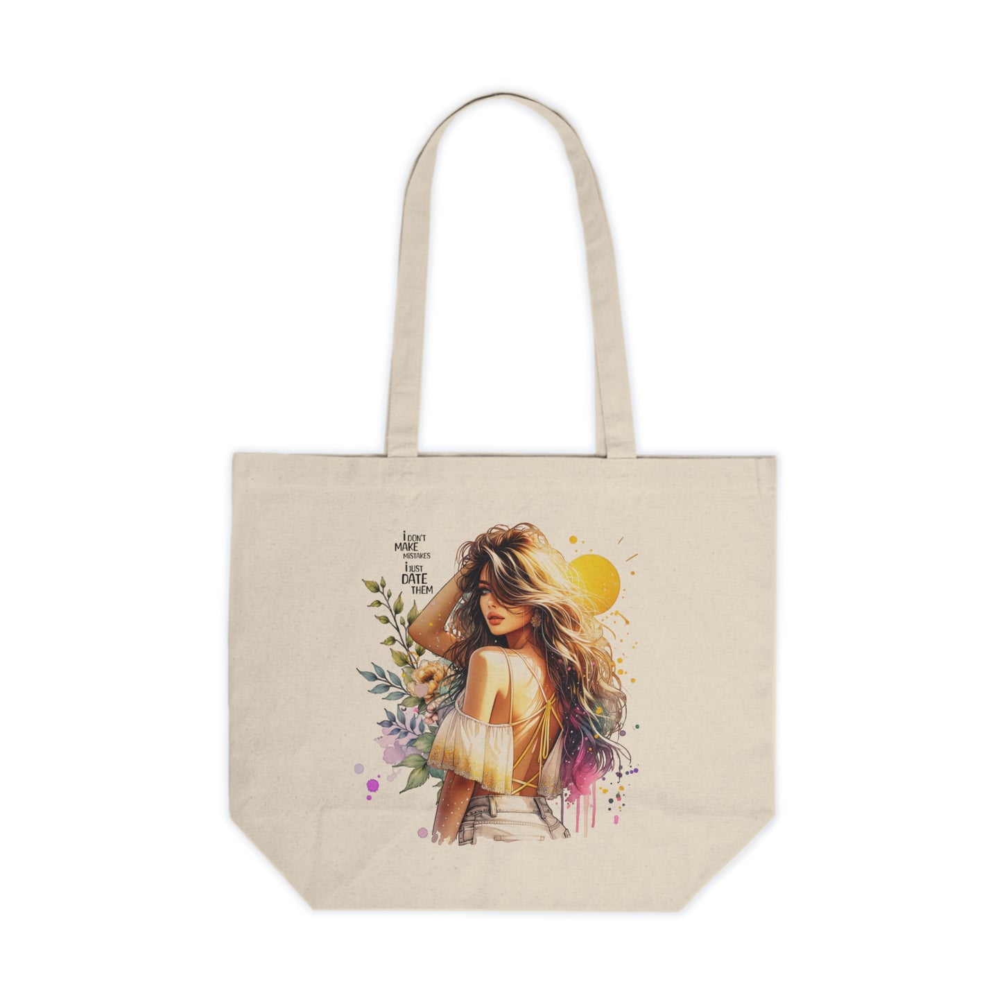 I Don`t Make Mistakes, I Just Date Them Canvas Shopping Tote with Floral Art, Eco-Friendly Bag, Stylish Tote, Everyday Use, Gift for Her