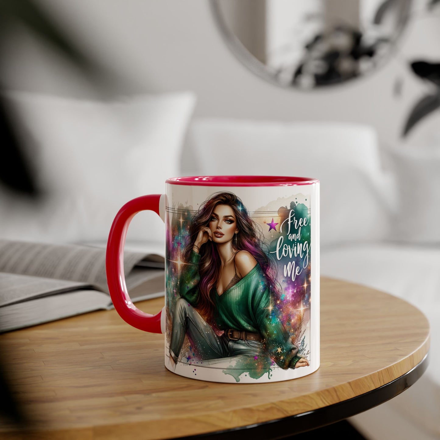 Mystical Art Accent Mug - Free and Loving Me, Unique Gift, Coffee Lover, Inspirational Decor, Fantasy Themed