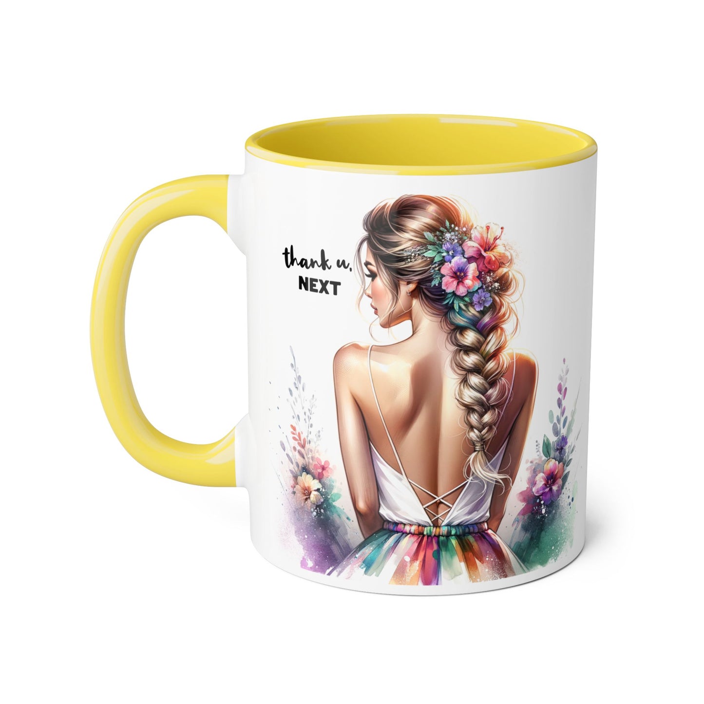 Thank U, Next Colorful Floral Accent Mug, Inspirational Coffee Cup, Gift for Her, Thank You Next Mug, Art Mug, Perfect for Birthdays, Anniversaries
