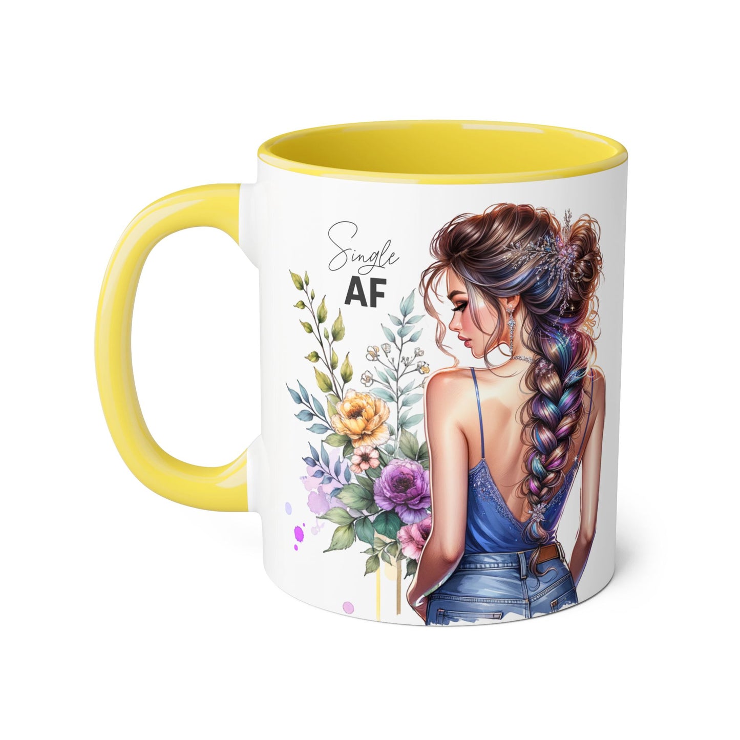 Single AF Stylish Accent Mugs for Coffee Lovers, Floral Design Mug, Gift for Her, Unique Tea Mug, Simple AF Mugs for Home Decor