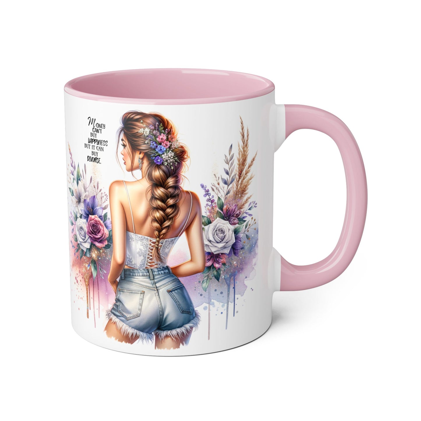 Money Can't Buy Happiness But It Can Buy Divorce Humoristic Floral Art Accent Mug, Inspirational Gift for Her, Coffee Cup with Quotes, Unique Ceramic Drinkware, Mother's Day Present