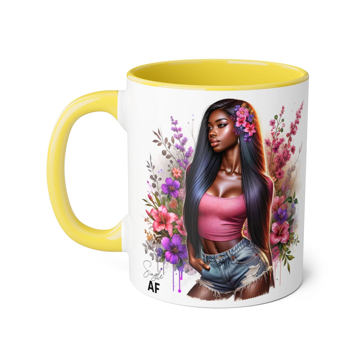 Single AF Floral Portrait Accent Mug, Unique Gift for Coffee Lovers, Home Decor, Self-Care, Birthday, Floral Art Mug, Artistic Coffee Cup