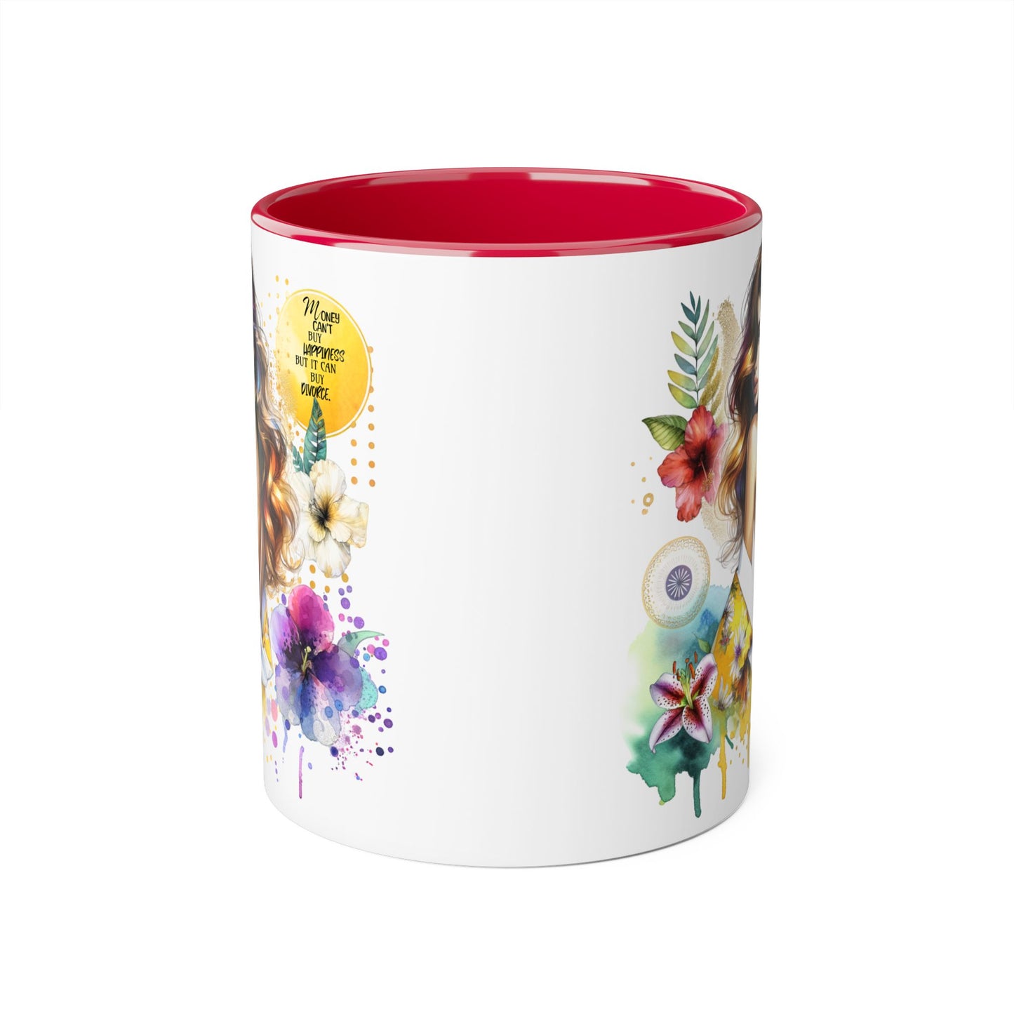 Money Can't Buy Happiness But It Can Buy Divorce Accent Mugs, 11oz