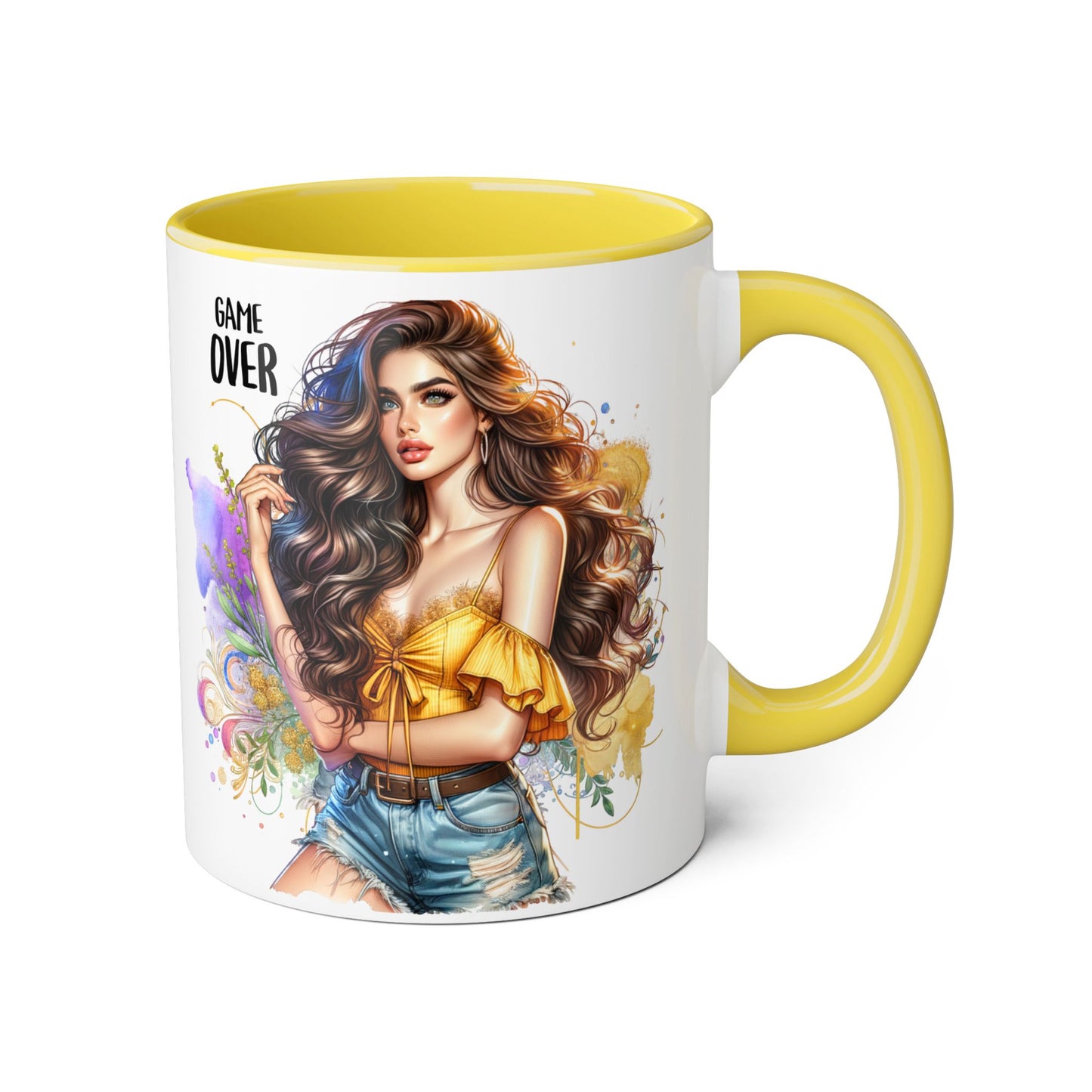 Game Over Accent Mug, 11oz Coffee Cup for Gaming Lovers, Unique Gift for Her, Fun Drinkware for Celebrations, Stylish Tea Mug
