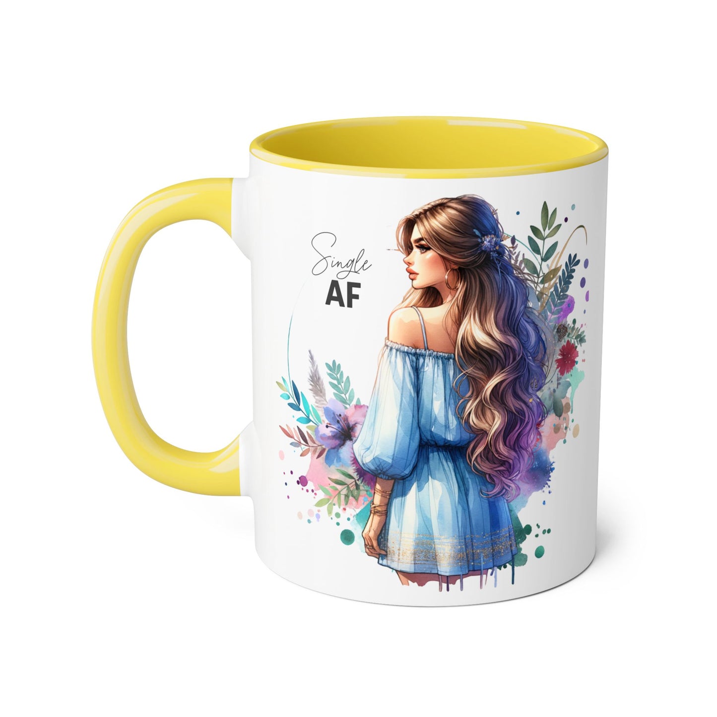 Single AF Boho Art Accent Mug, Unique Coffee Mug, Gift for Her, Floral Mug, Inspirational Mug, Perfect for Birthdays, Encouragement