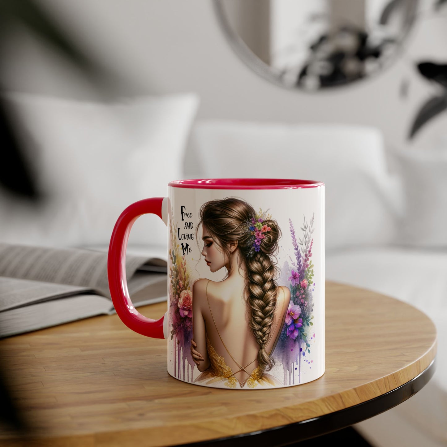 Bohemian Inspirational Mug, Free and Loving Me Coffee Cup, Unique Gift for Her, Floral Design, Tea Lover's Mug, Vintage Style Drinkware