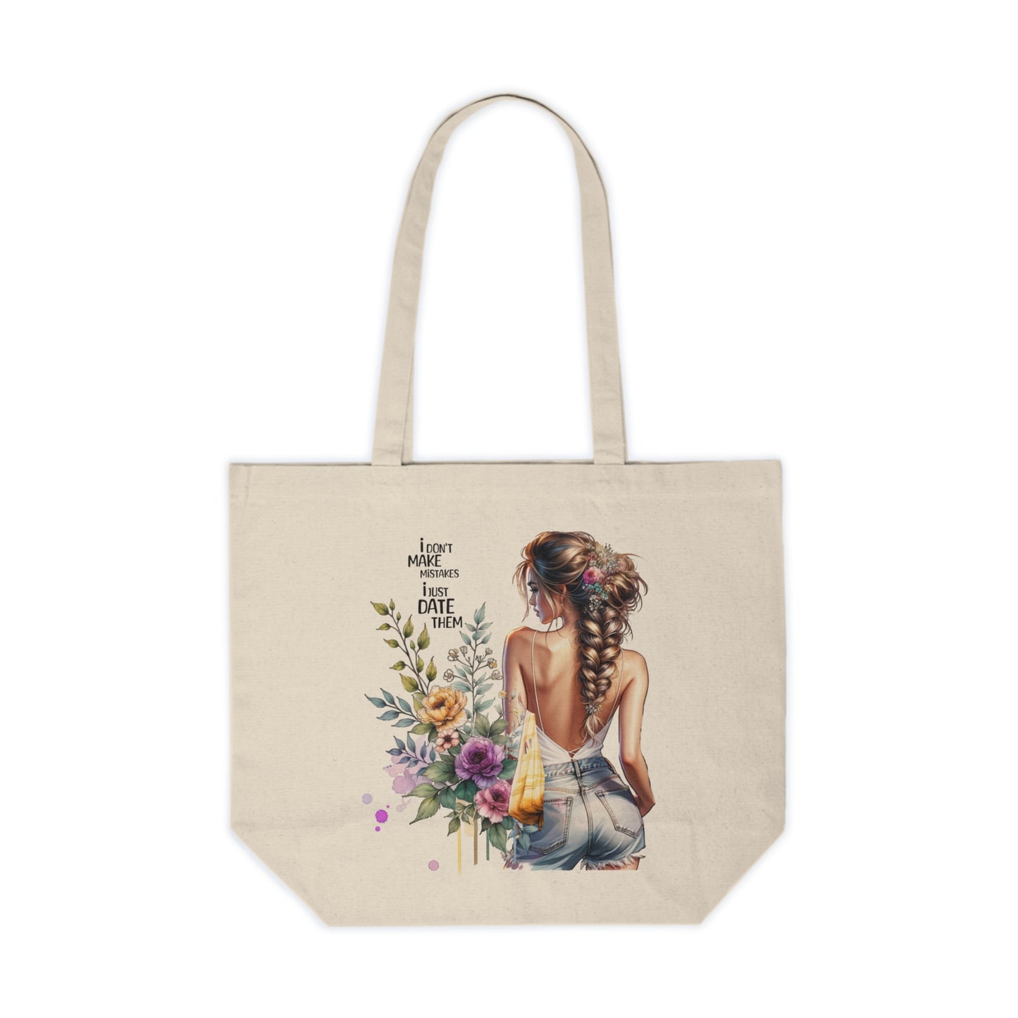 I Don`t Make Mistakes, I Just Date Them Floral Illustration Canvas Tote Bag, Eco-Friendly Shopping Bag, Cute Beach Bag, Gift for Her, Everyday Carry-All