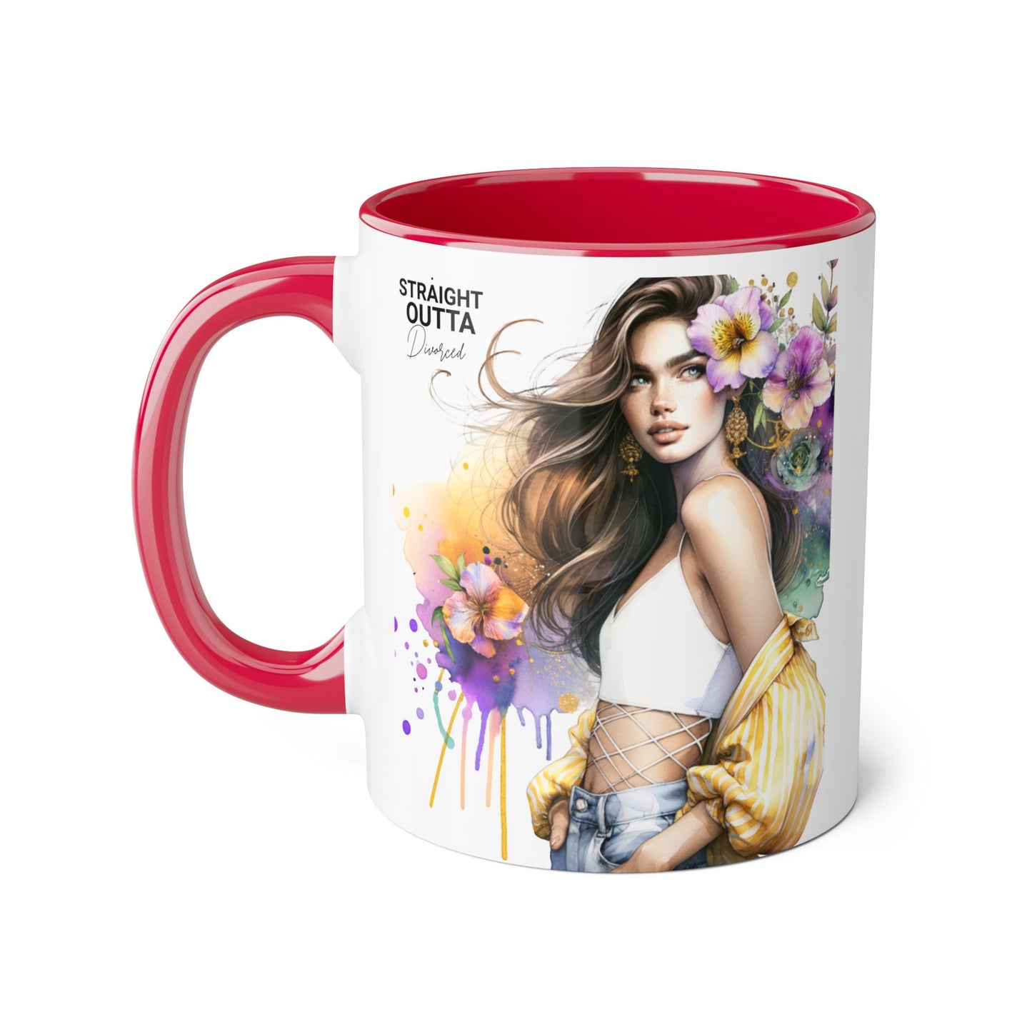 Straight Outta Divorced Humoristic Chic Floral Art Mug - Stylish Coffee Cup for Home or Office, Perfect Gift for Birthdays, Mother’s Day, or Coffee Lovers