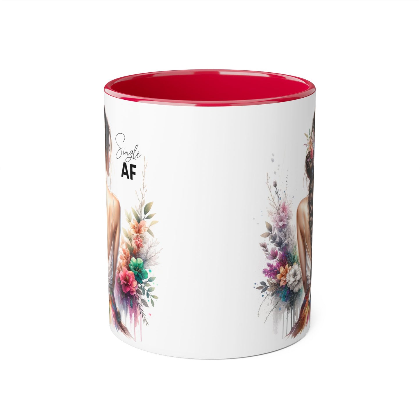 Single AF Bohemian Accent Mug - Smile AF, Floral Coffee Cup, Gift for Her, Inspirational Drinkware, Home Décor, Unique Present