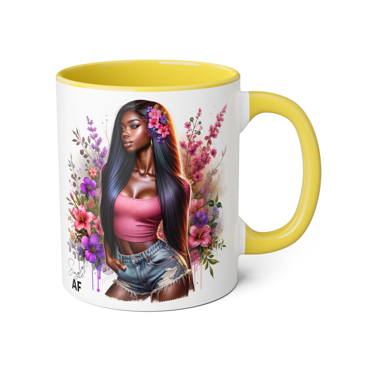 Single AF Floral Portrait Accent Mug, Unique Gift for Coffee Lovers, Home Decor, Self-Care, Birthday, Floral Art Mug, Artistic Coffee Cup