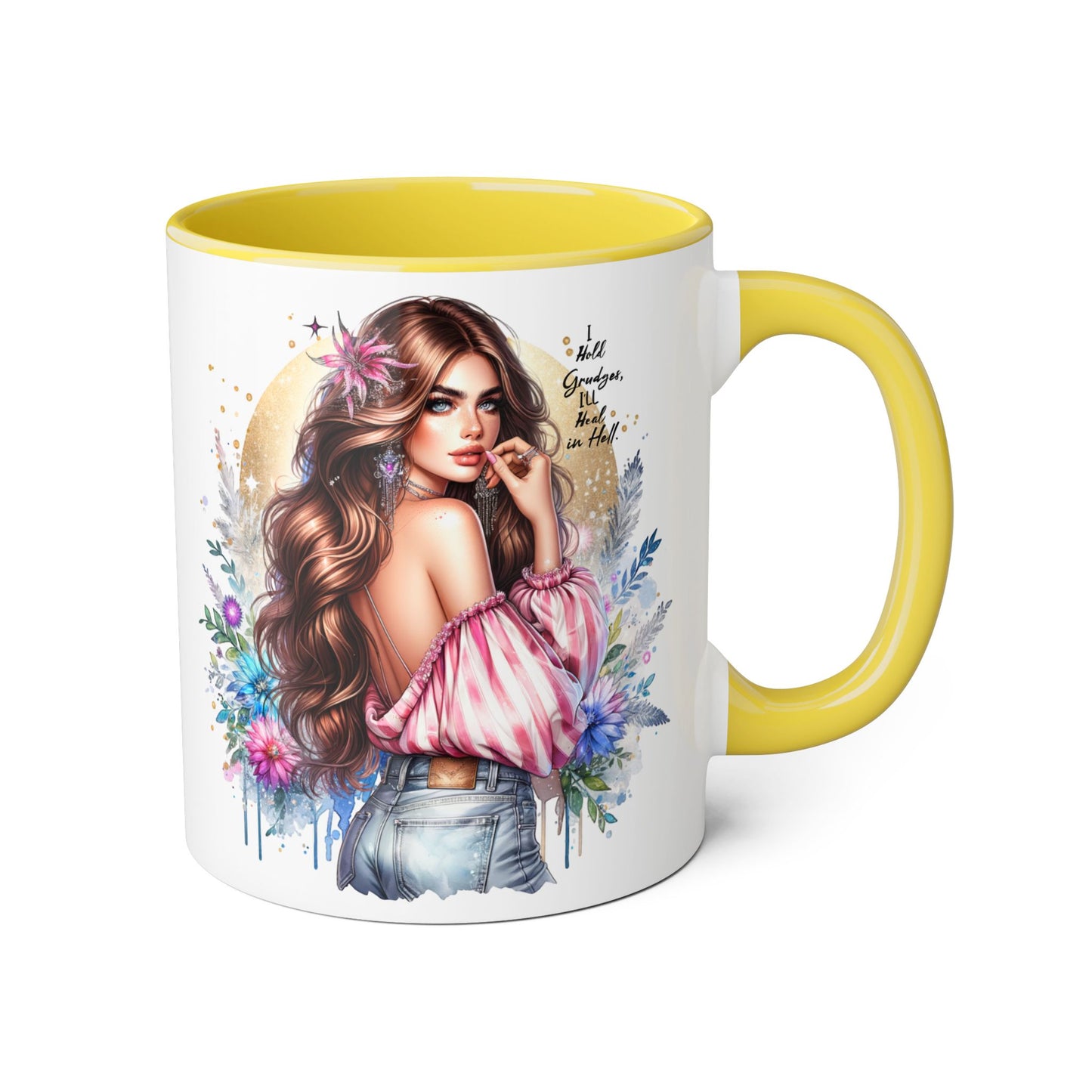 I Hold Grudges, I'll Heal in Hell Stylish Accent Mug, Floral Coffee Cup, Gift for Her, Tea Time Essentials, Boho Chic Mug, Perfect for Birthdays, Casual Everyday Use