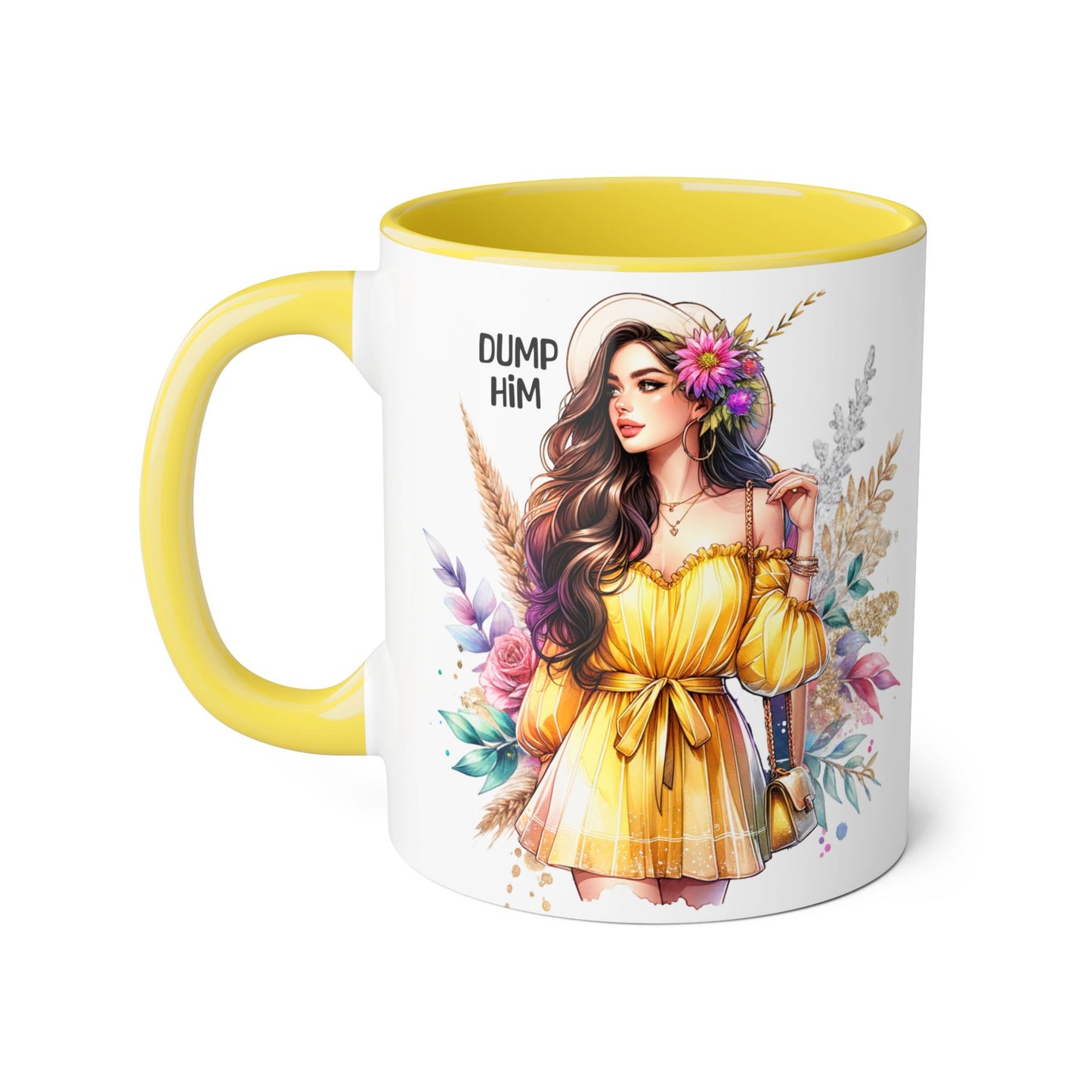 Chic Accent Mugs, Motivational Coffee Cup, Gift for Her, Unique Tea Mug, Floral Design for Friends, Dump Him Mug
