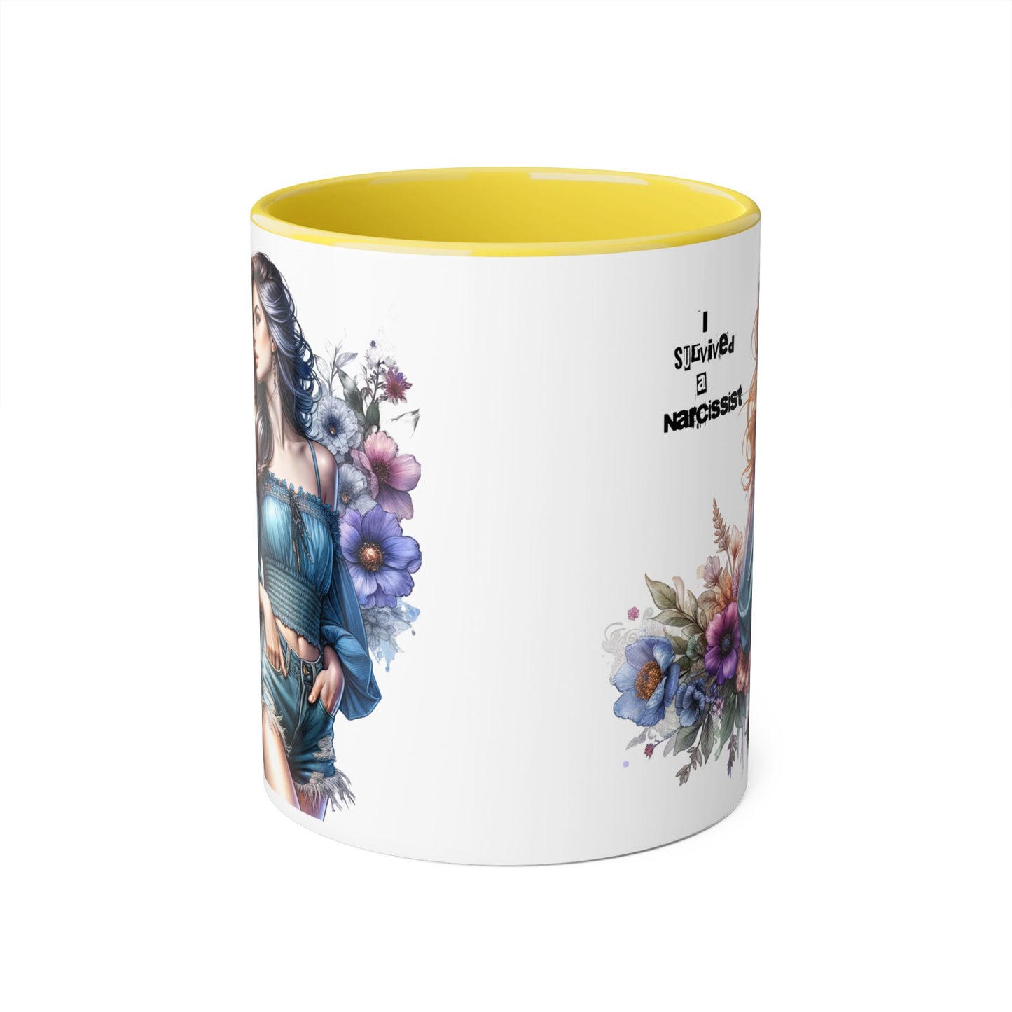 I Survived a Narcissist Accent Mug, Inspirational Coffee Cup, Unique Gift for Survivors, Floral Design, Self-Care Drinkware