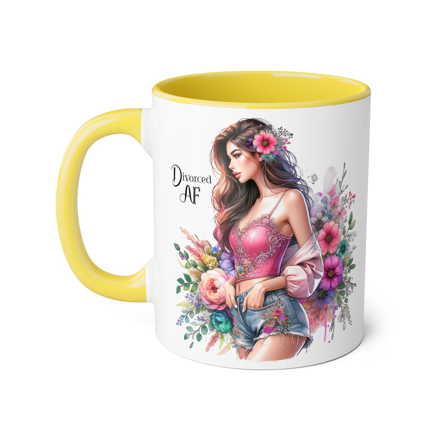 Divorced AF Accent Mug - Trendy Floral Coffee Cup, Perfect Gift for Empowered Women, Humor, Self-Care, Friendship