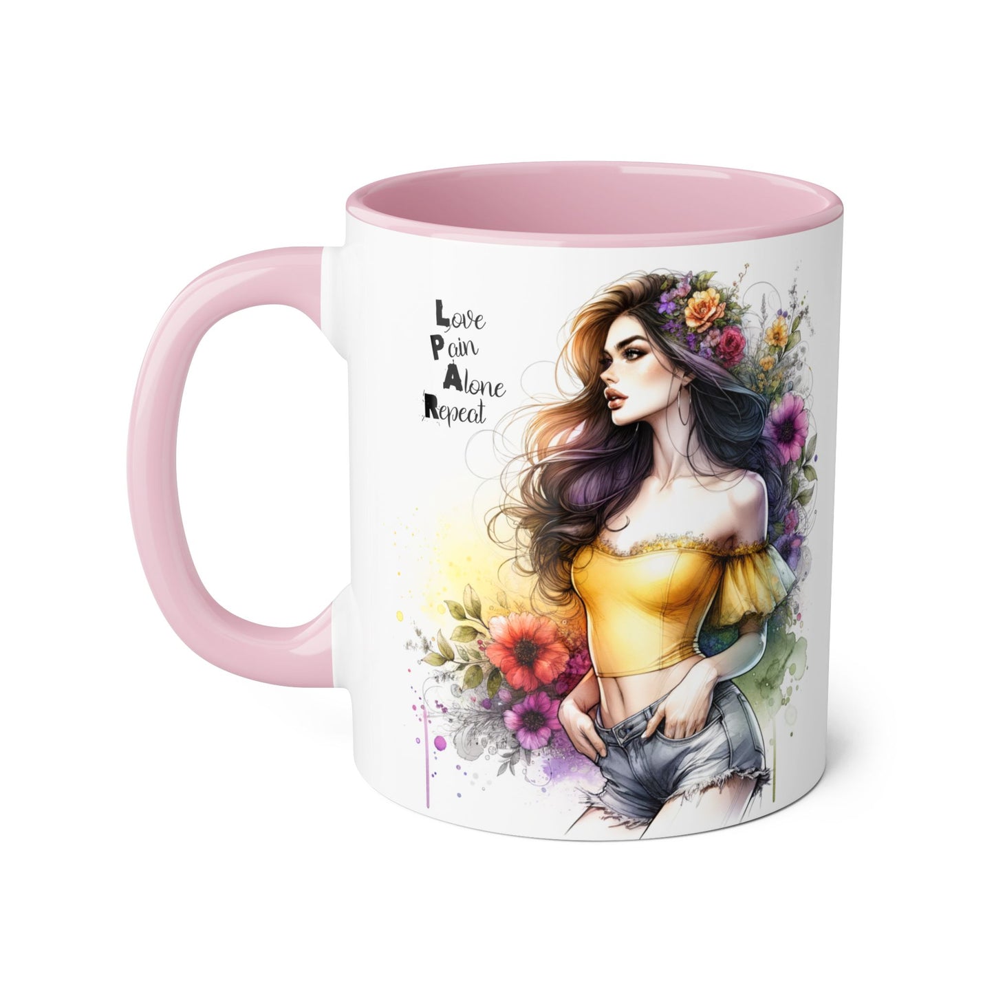 Colorful Artistic Accent Mug with Floral Design, Boho Coffee Cup, Gift for Her, Unique Tea Mug, Inspirational Quote Mug