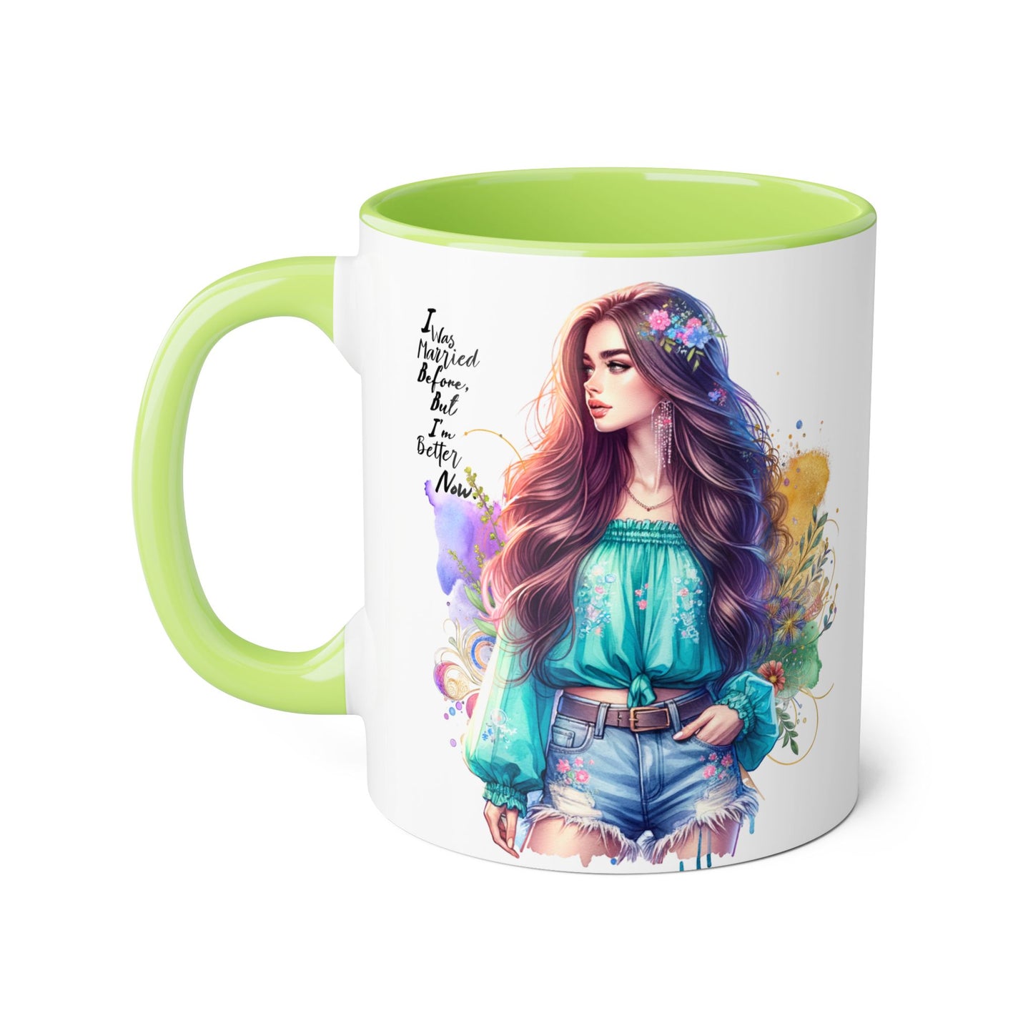 I Was Married Before But I'm Better Now Bohemian Floral Accent Mug, Inspirational Coffee Cup, Gift for Friends, Encouraging Quote, Perfect for Her, Art Lover's Mug