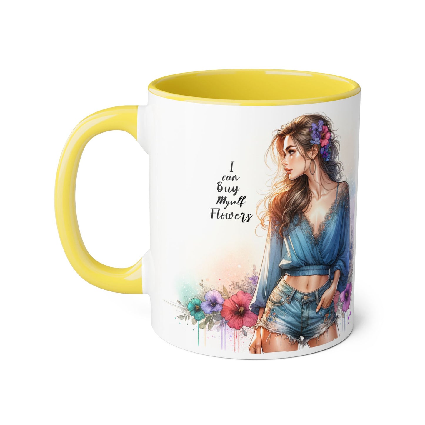 Chic Floral Accent Mug | I Can Buy My Own Flowers | Gift for Her, Coffee Cup, Art Mug, Inspirational Drinkware, Stylish Tea Mug