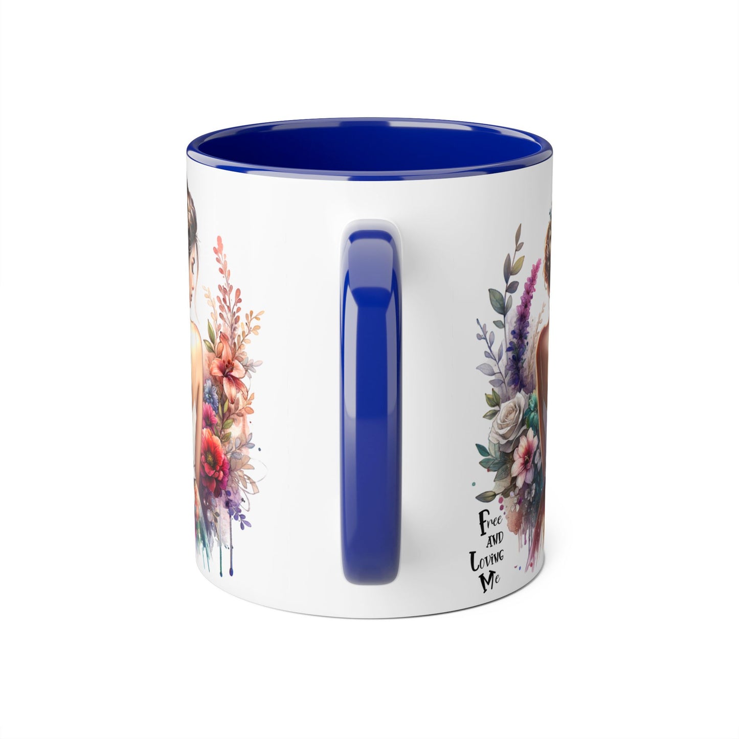 Free and Loving Me Floral Accent Mug, Artistic Coffee Cup, Gift for Mom, Birthday, Mother's Day, Home Decor, Inspirational Mug