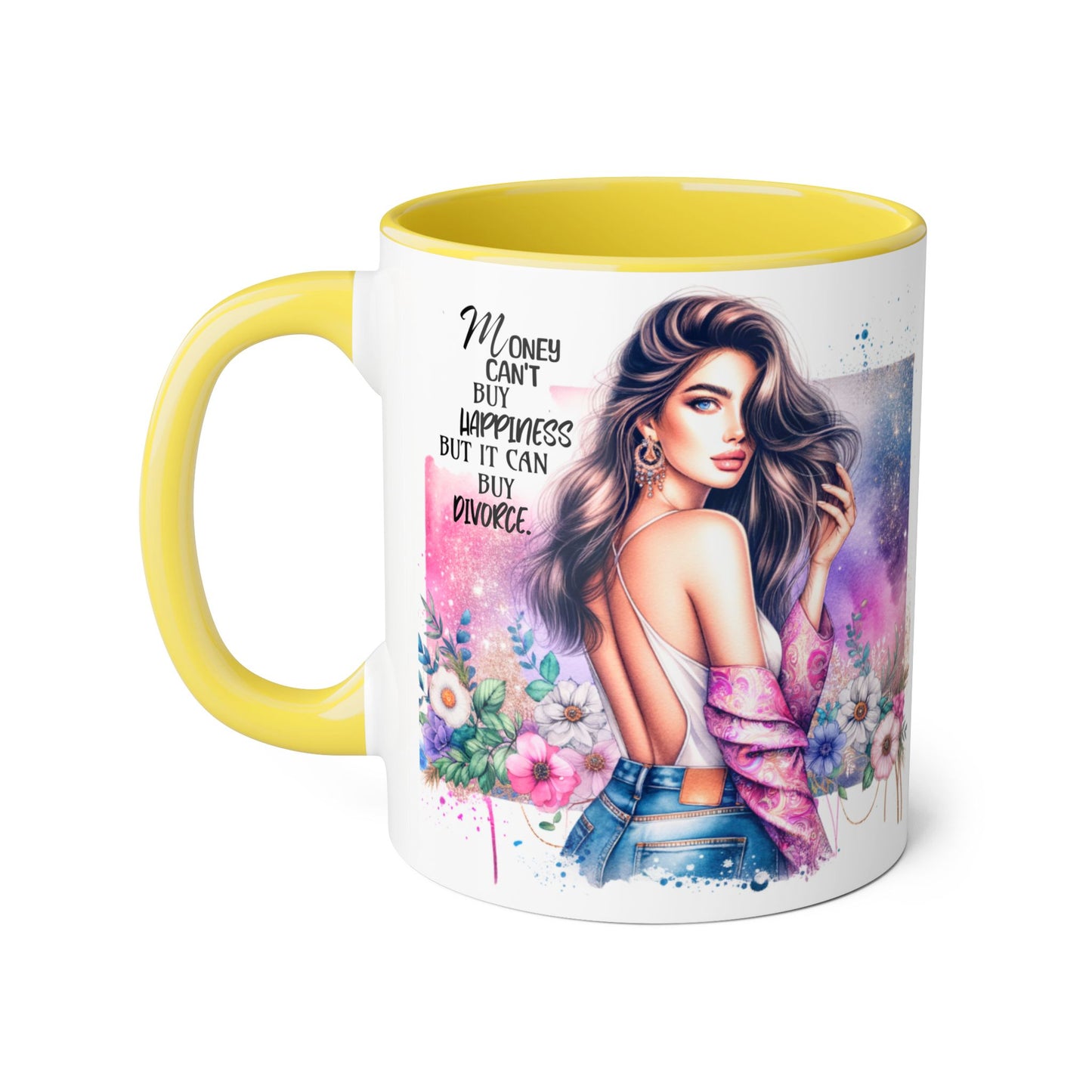 Money Can't Buy Happiness But It Can Buy Divorce Humoristic Empowerment Mug for Self-Love, Coffee Cup, Birthday Gift, Inspirational Decor, Divorce Gift, Floral Design