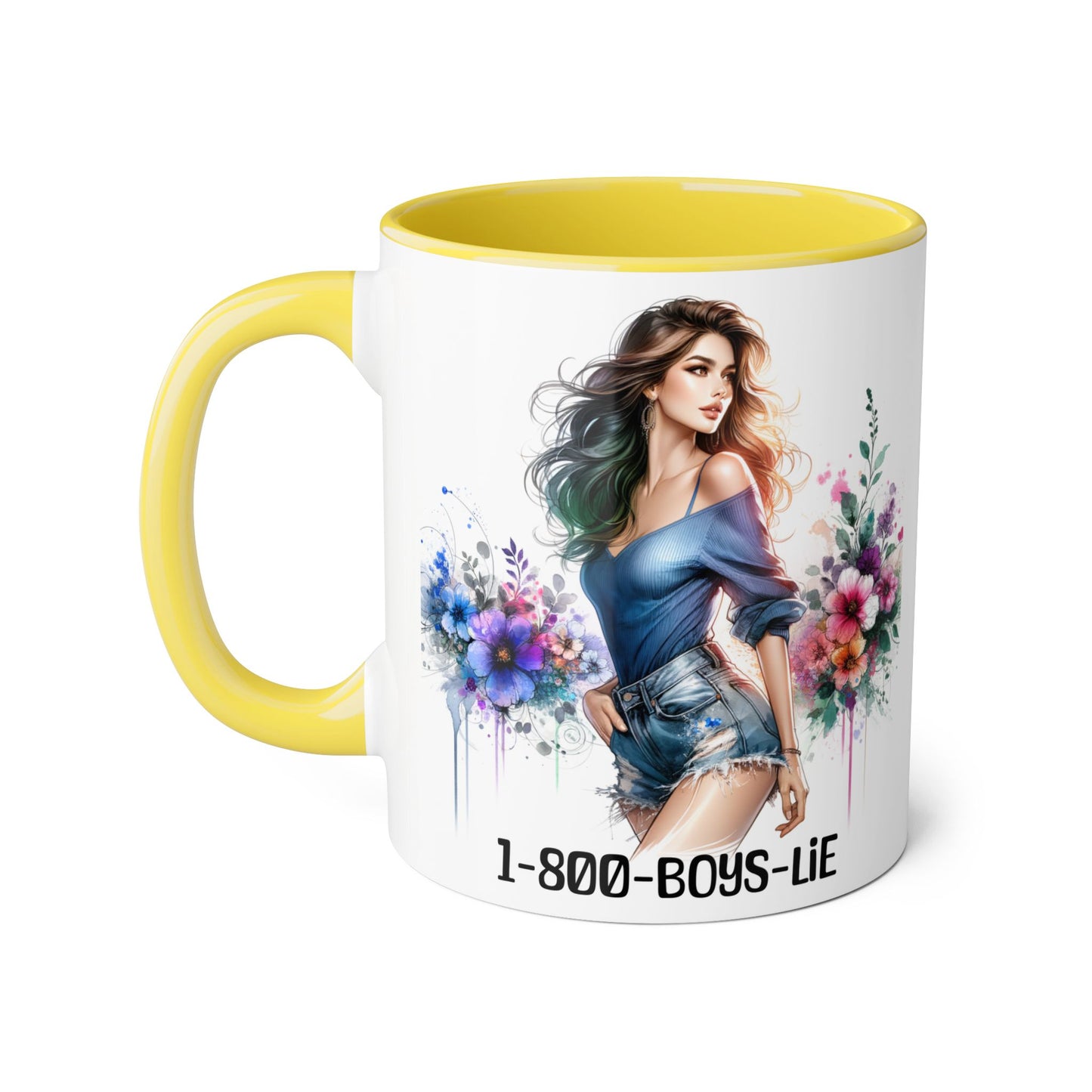 Chic Watercolor Accent Mugs, Floral Coffee Cup, Gift for Her, Trendy Drinkware, Unique Office Mug, 1-800-BOYS-LIE