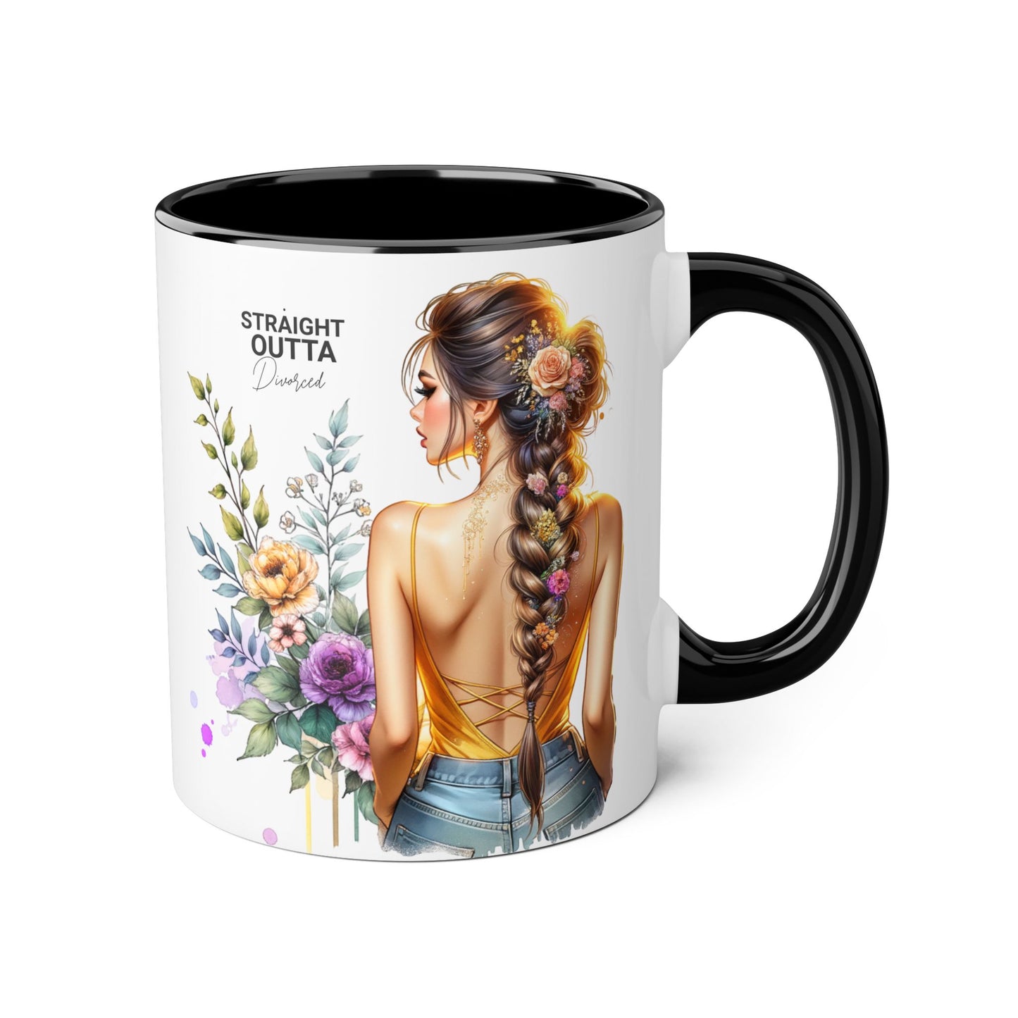 Straight Outta Divorced Humoristic Chic Floral Accent Mug with Elegant Design, Coffee Lover Gift, Home Decor, Mother's Day Present, Artistic Drinkware