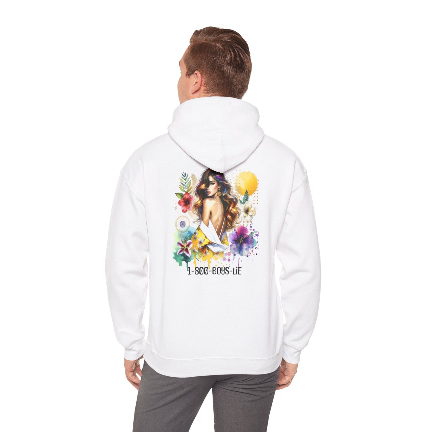 1-800-Boys-Lie Tropical Vibe Hoodie - Unisex Heavy Blend Sweatshirt for Beach Lovers, Summer Style, Gift for Her, Casual Wear, Boho Chic Fashion