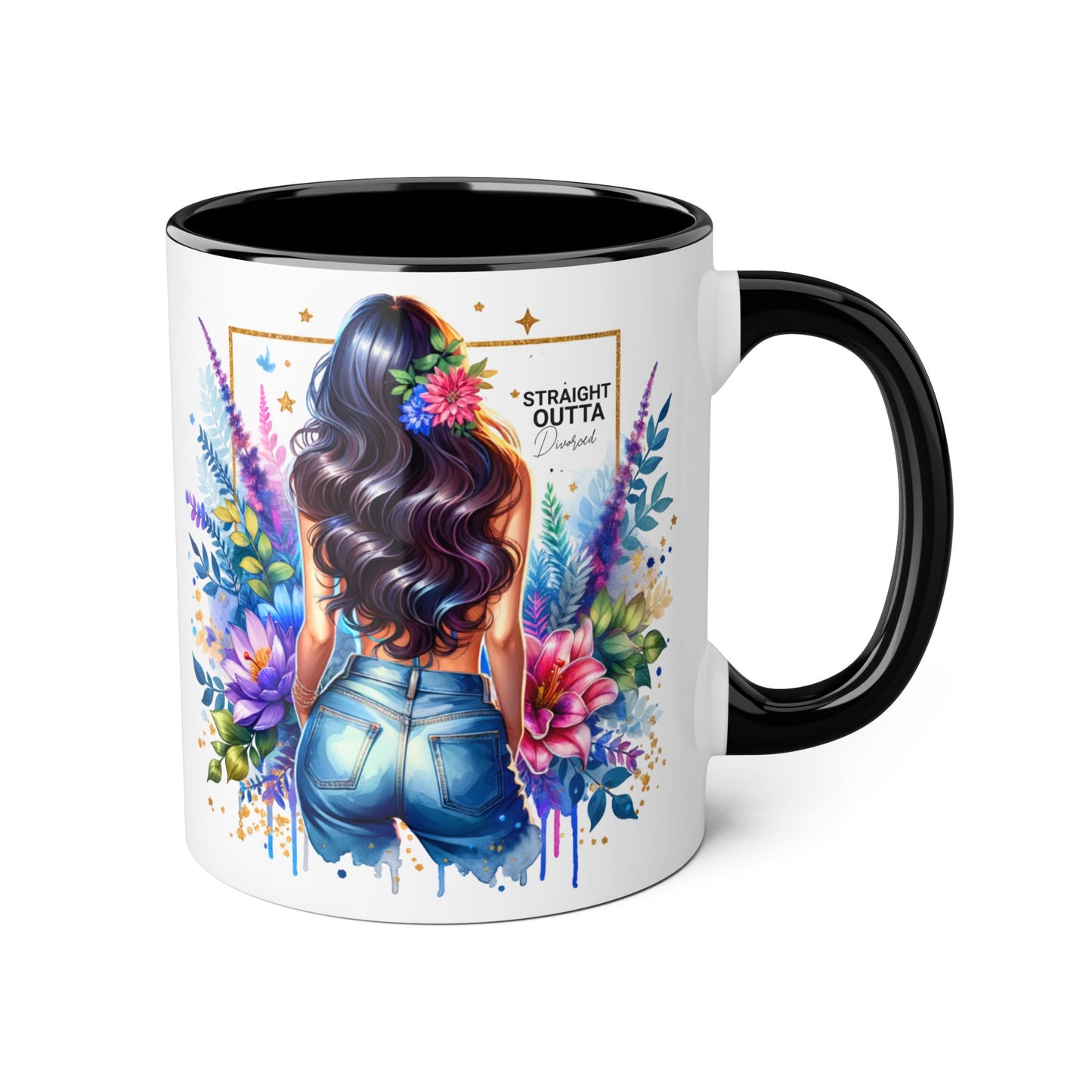 Straight Outta Divorced Humoristic Vibrant Floral Mug for Coffee Lovers, Straight Outta, Gift for Her, Inspirational Drinkware, Perfect for Birthdays, Celebrations