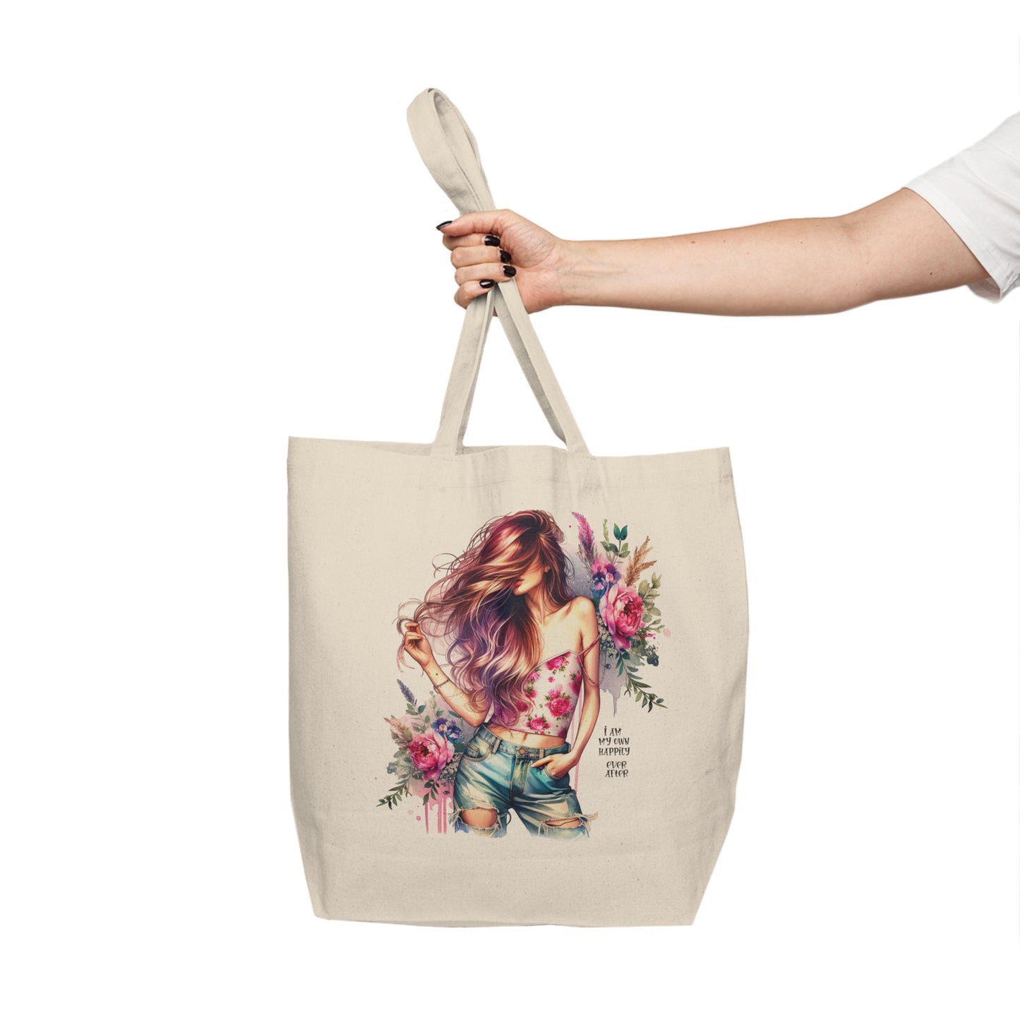 I Am My Own Happily Ever After Floral Boho Canvas Tote Bag - Perfect for Shopping, Beach Days, Gift for Her, Eco-Friendly Bag, Art Lovers Tote