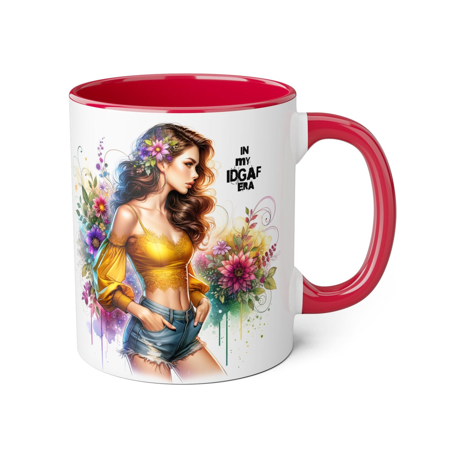 Edgy Floral Accent Mug, Inspirational Coffee Cup, Unique Gift for Her, IDGAF Mug, Boho Style Drinkware