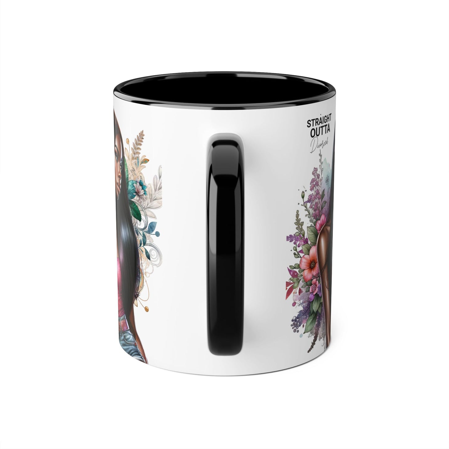 Straight Outta Divorced Humoristic Vibrant Statement Mug, Black Handle Coffee Cup, Floral Art Beverage Mug, Gift for Her, Inspirational Drinkware, Birthday Mug