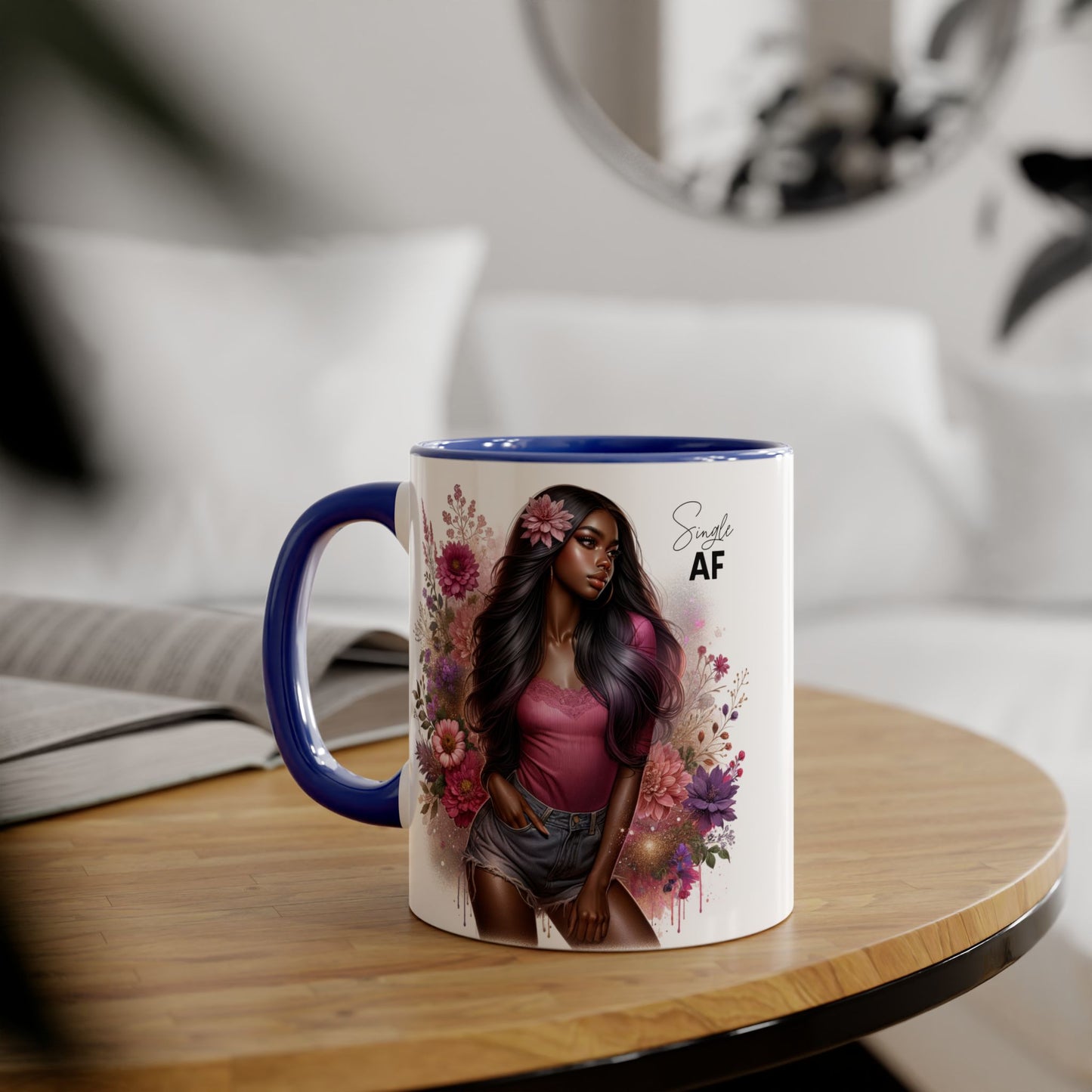 Colorful Floral Single AF Accent Mug, Aesthetic Coffee Cup for Coffee Lovers, Unique Gift for Birthdays, Special Occasions, Art Enthusiasts